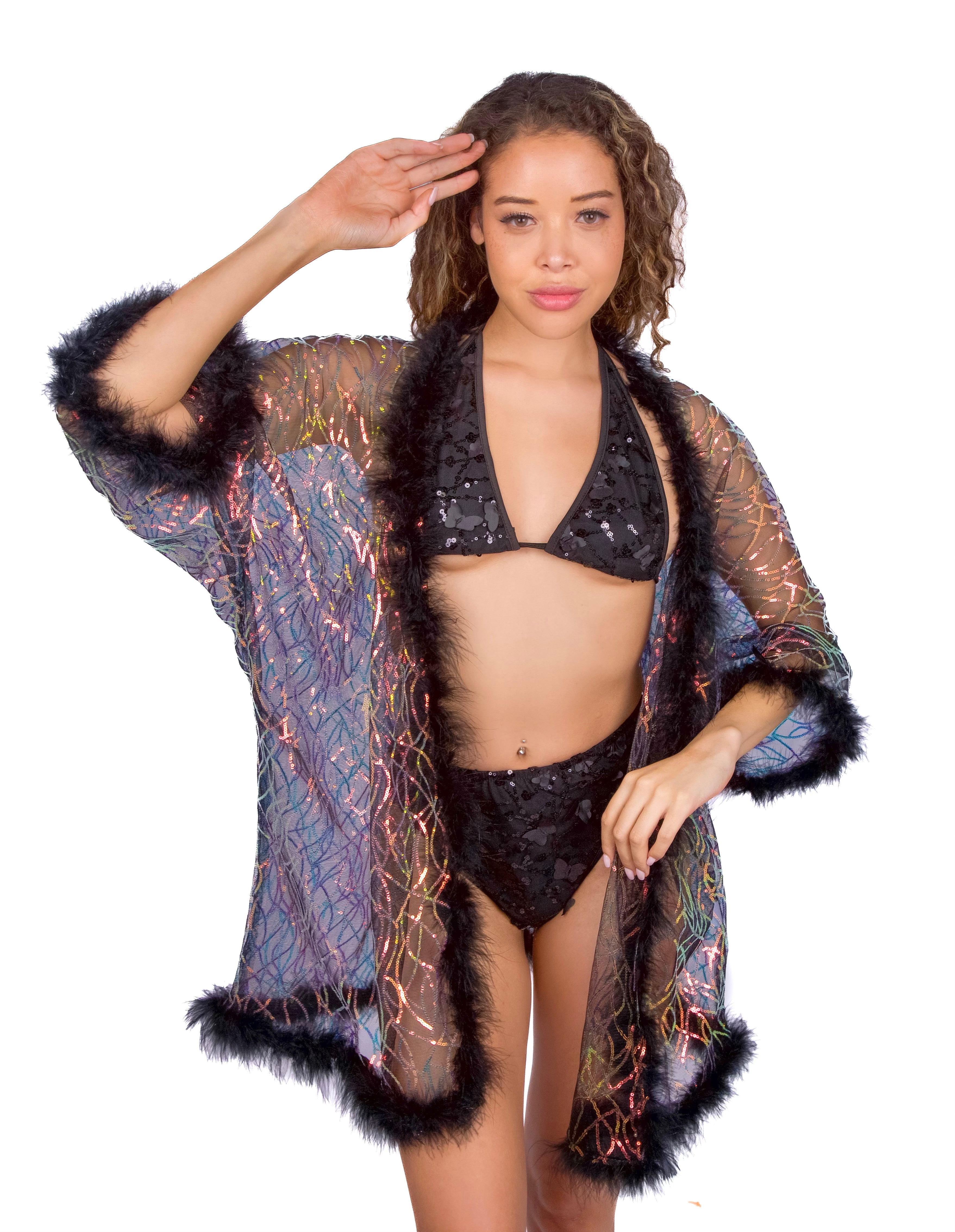 Fuzzy Kimono -  Sapphire Black