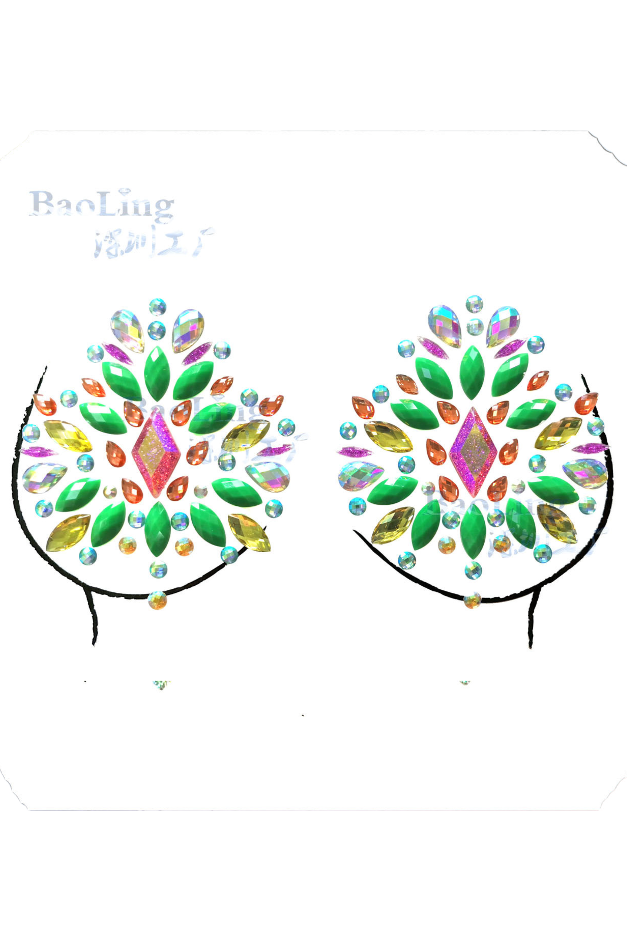 Green Rhinestone Crystal Jewel Pasties, Body/Chest Jewels