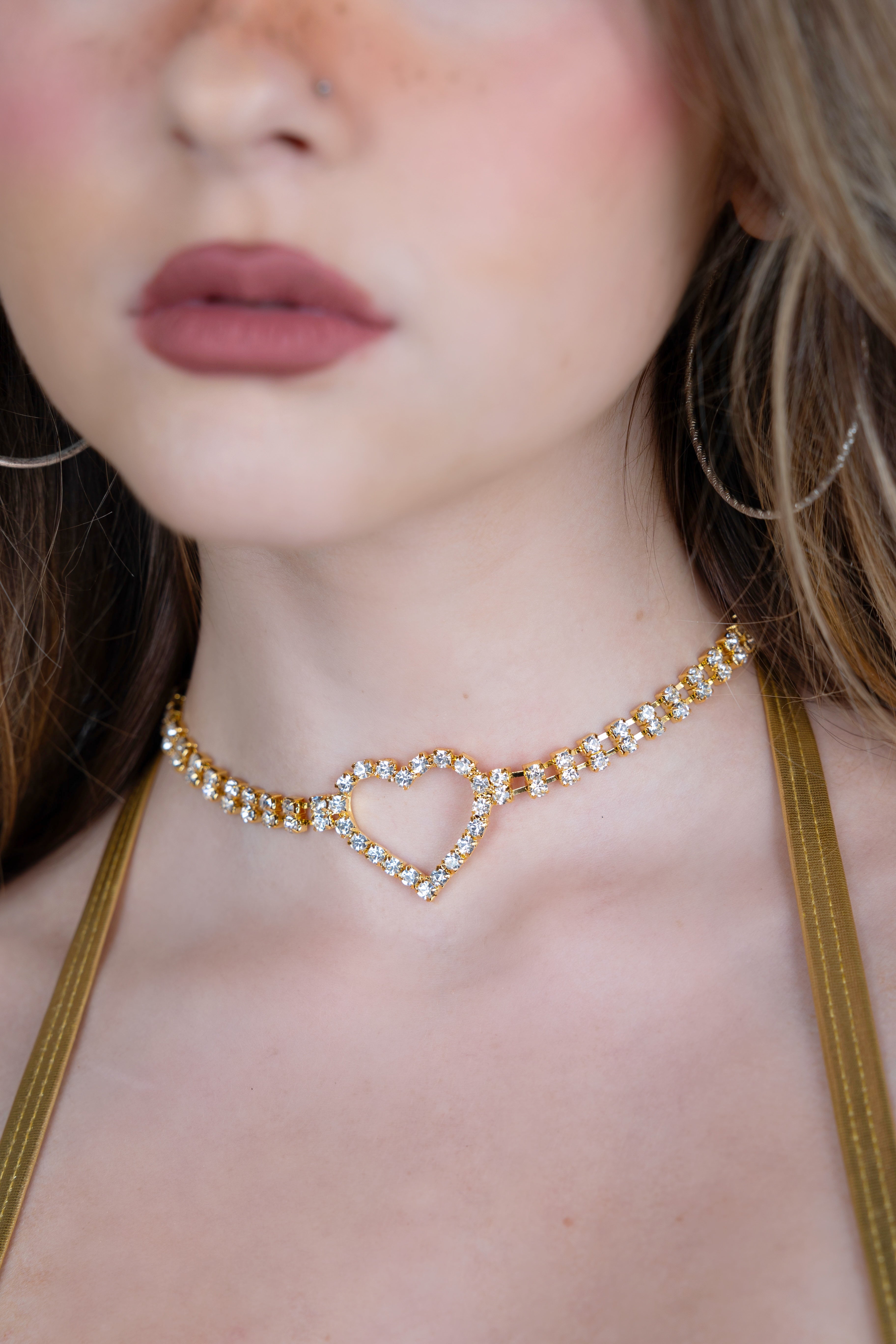 Gold Heart Rhinestone Necklace