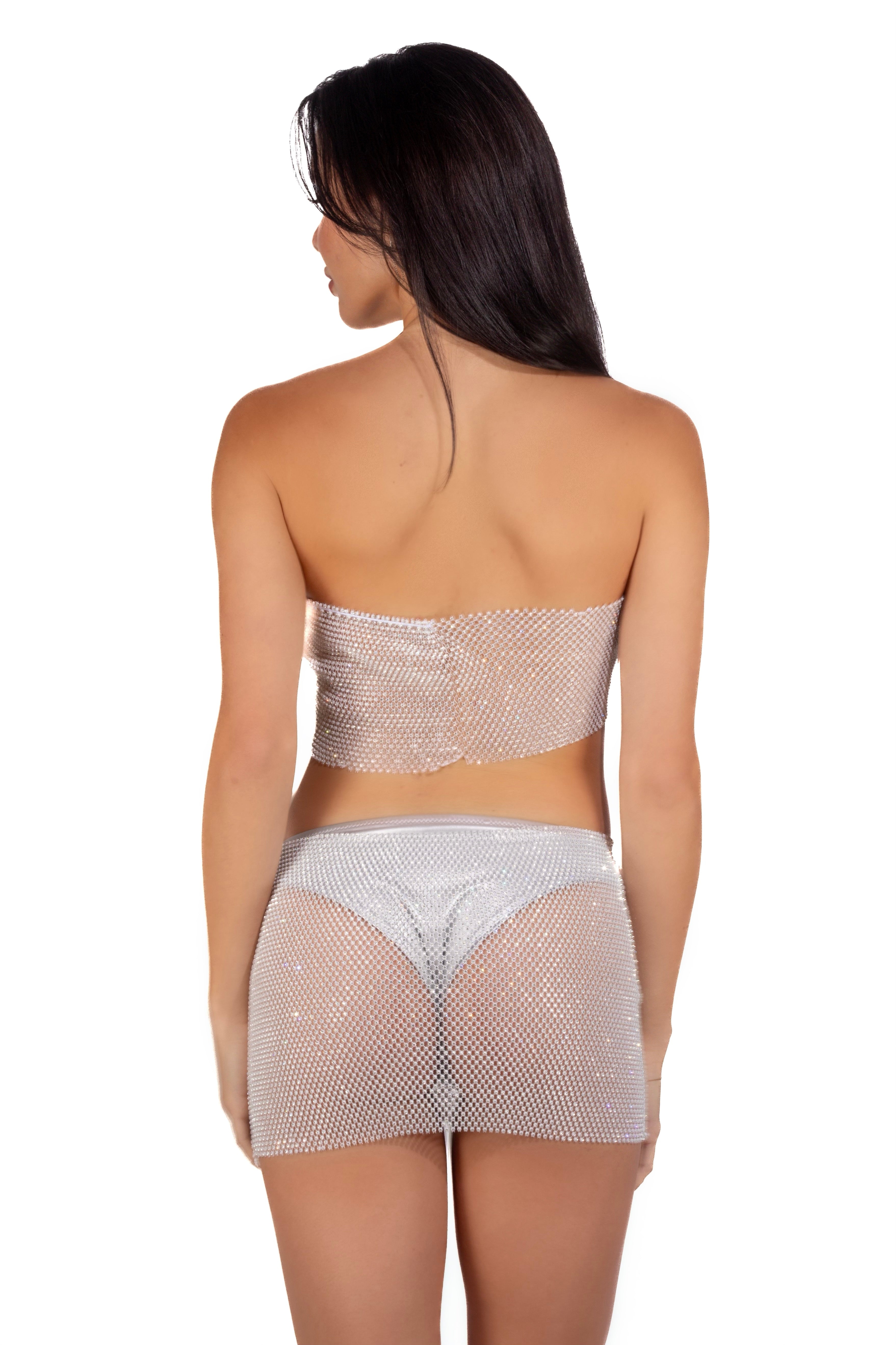 Mesh Fishnet Skirt- White Cross Tie