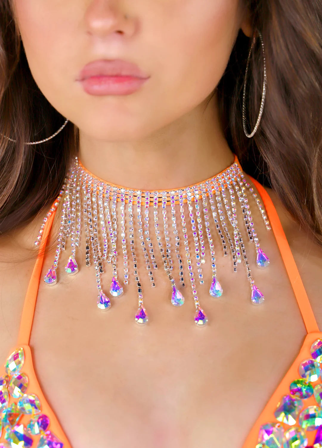 AB Rhinestone Tassel Necklace