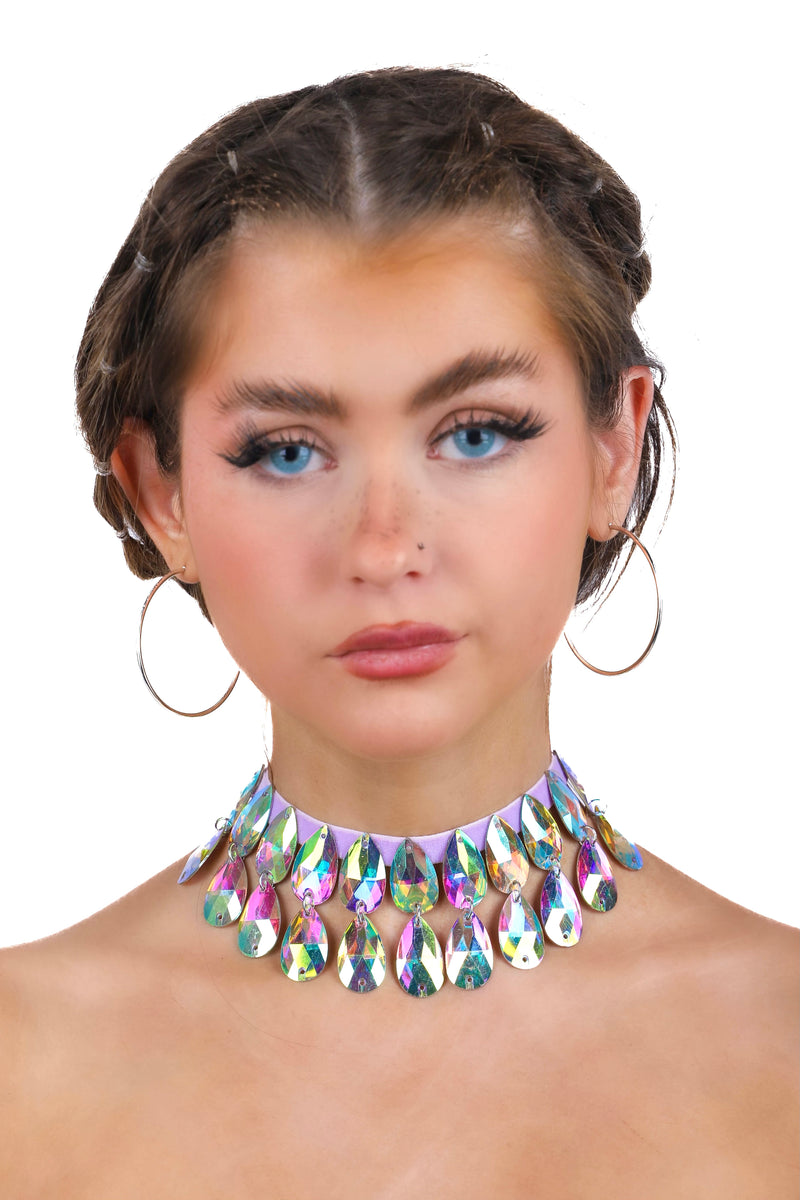 Blue Iridescent Gem Necklace Rave clothes,rave outfits,edc – THE LUMI SHOP