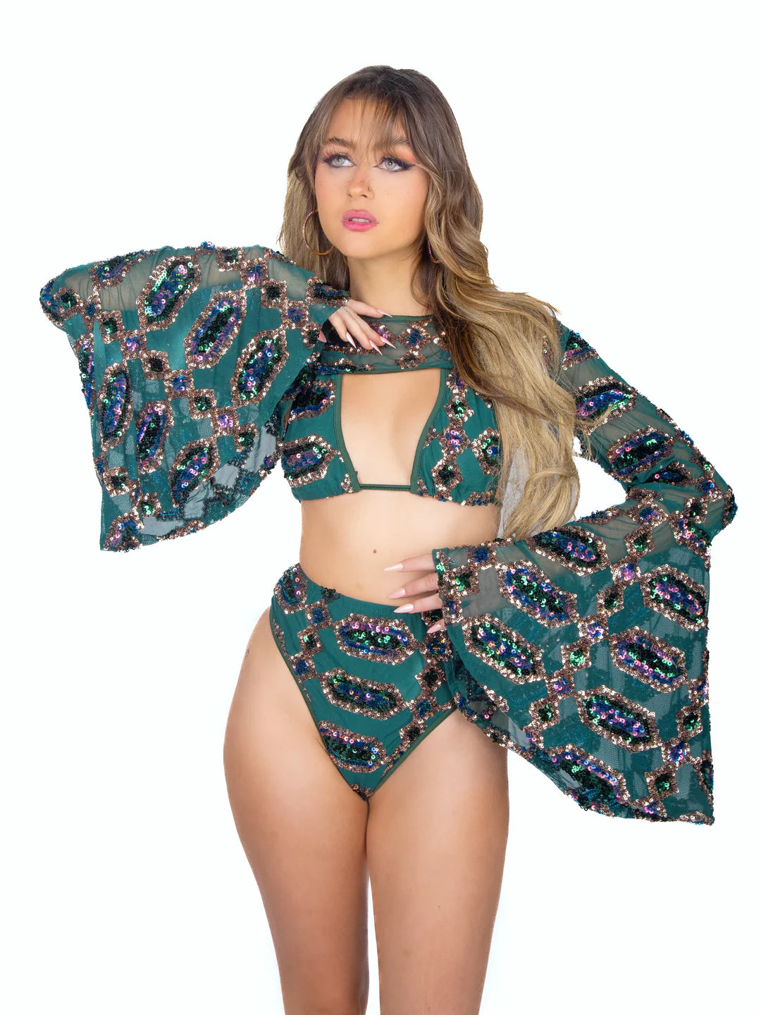 FULL OUTFIT - Emerald Jade Goddess Sequin Set (4 pieces)