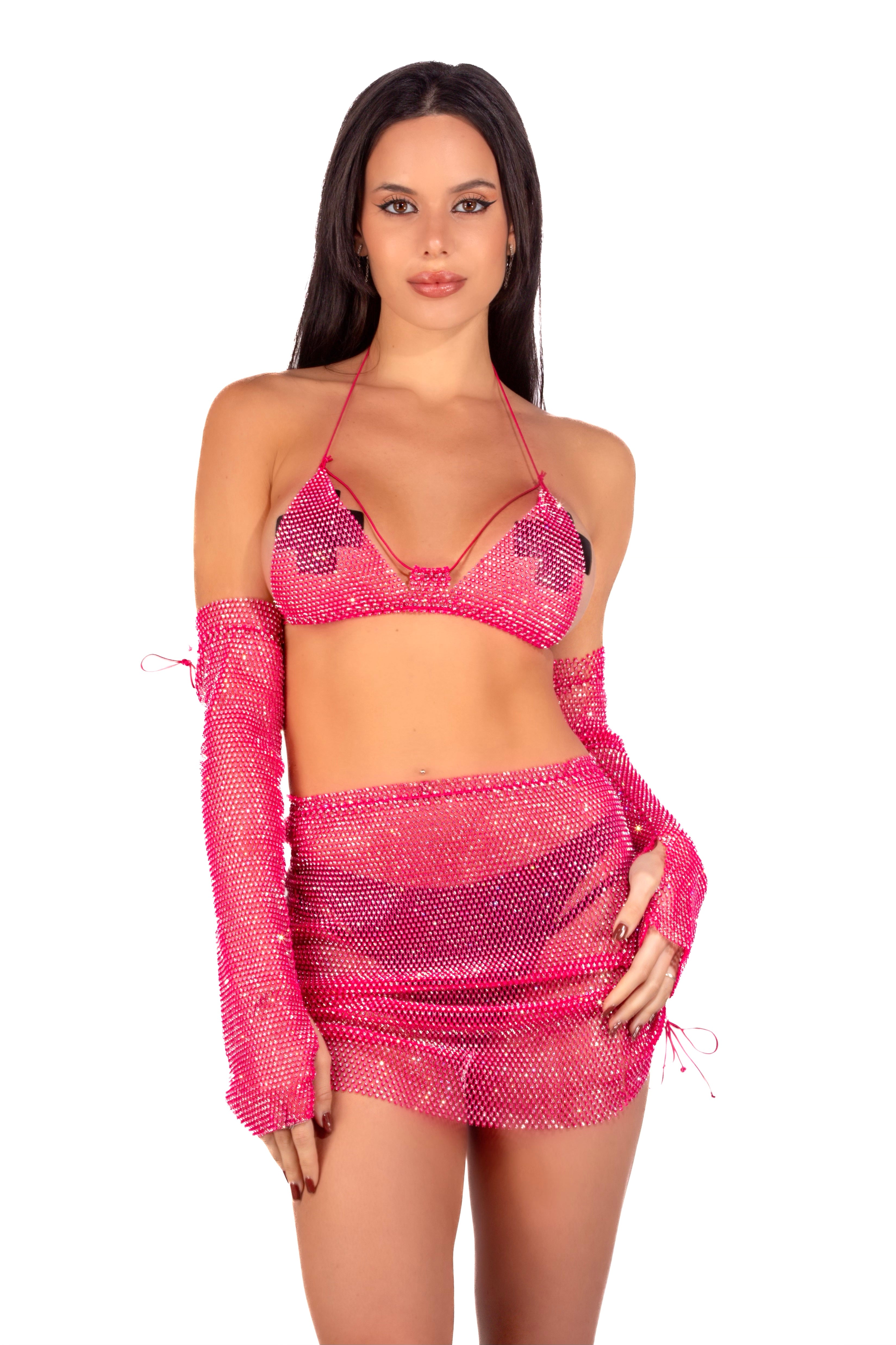 Mesh Fishnet Sleeves- Hot Pink
