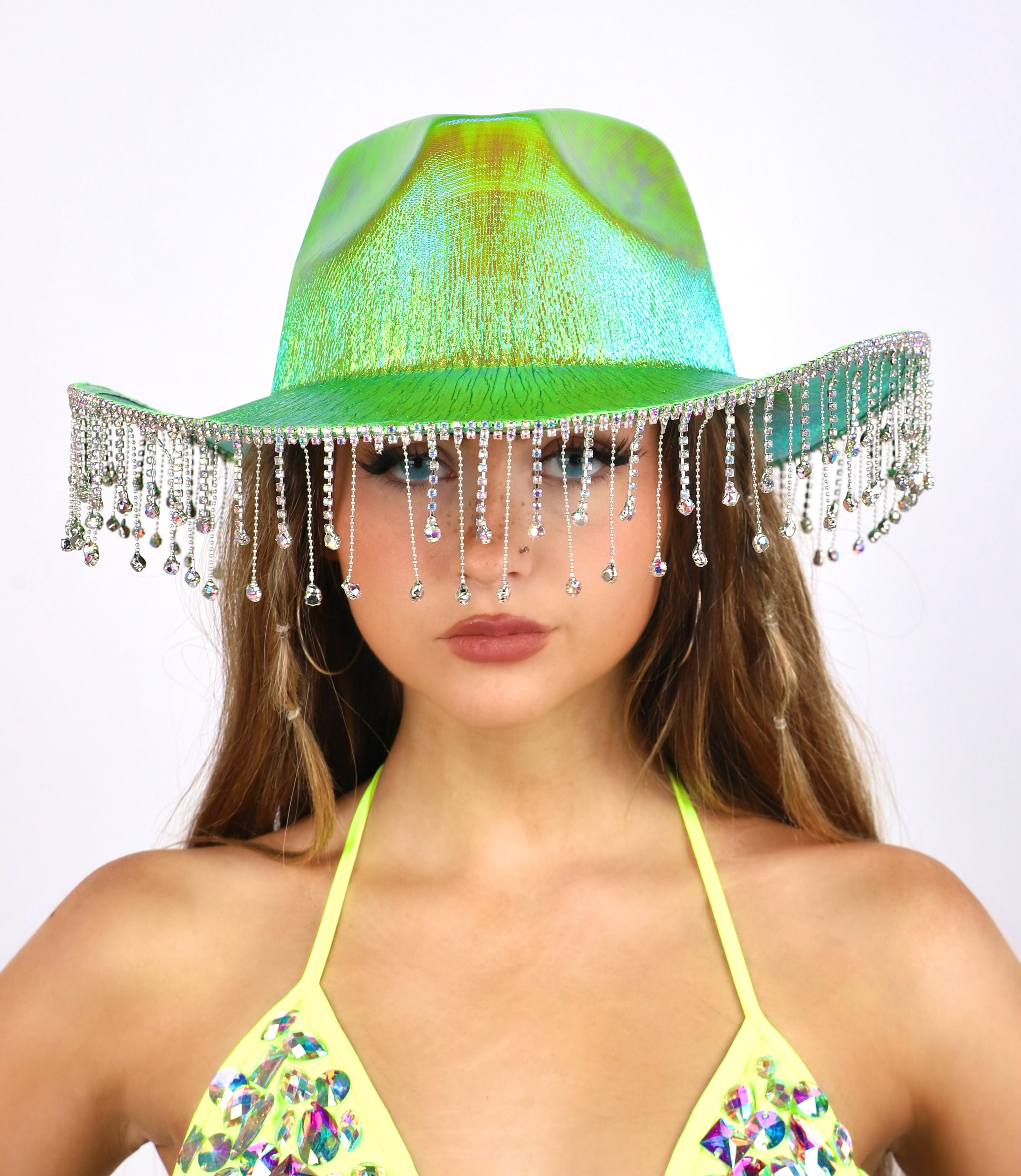 Green Metallic Rhinestone Hat