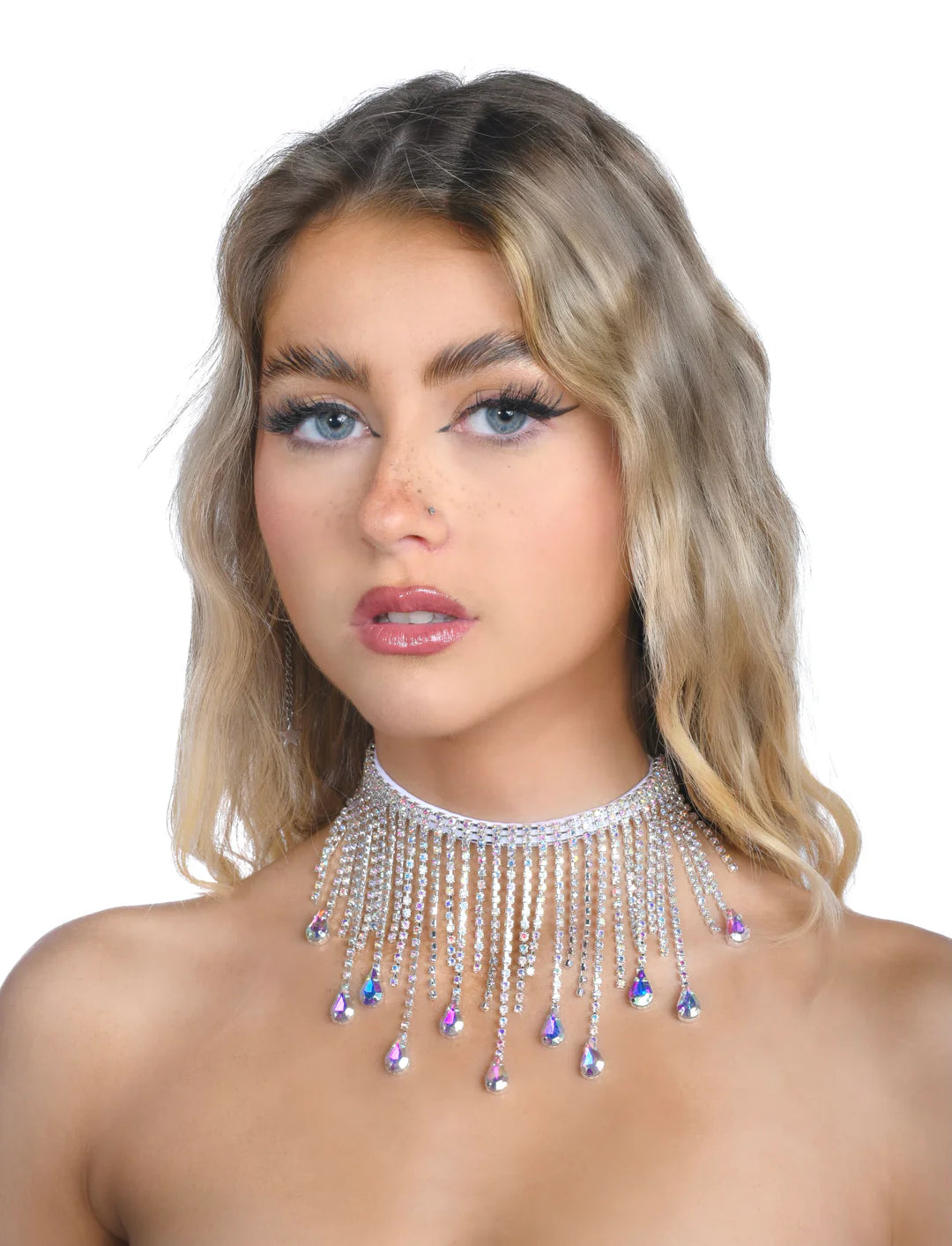 AB Rhinestone Tassel Necklace