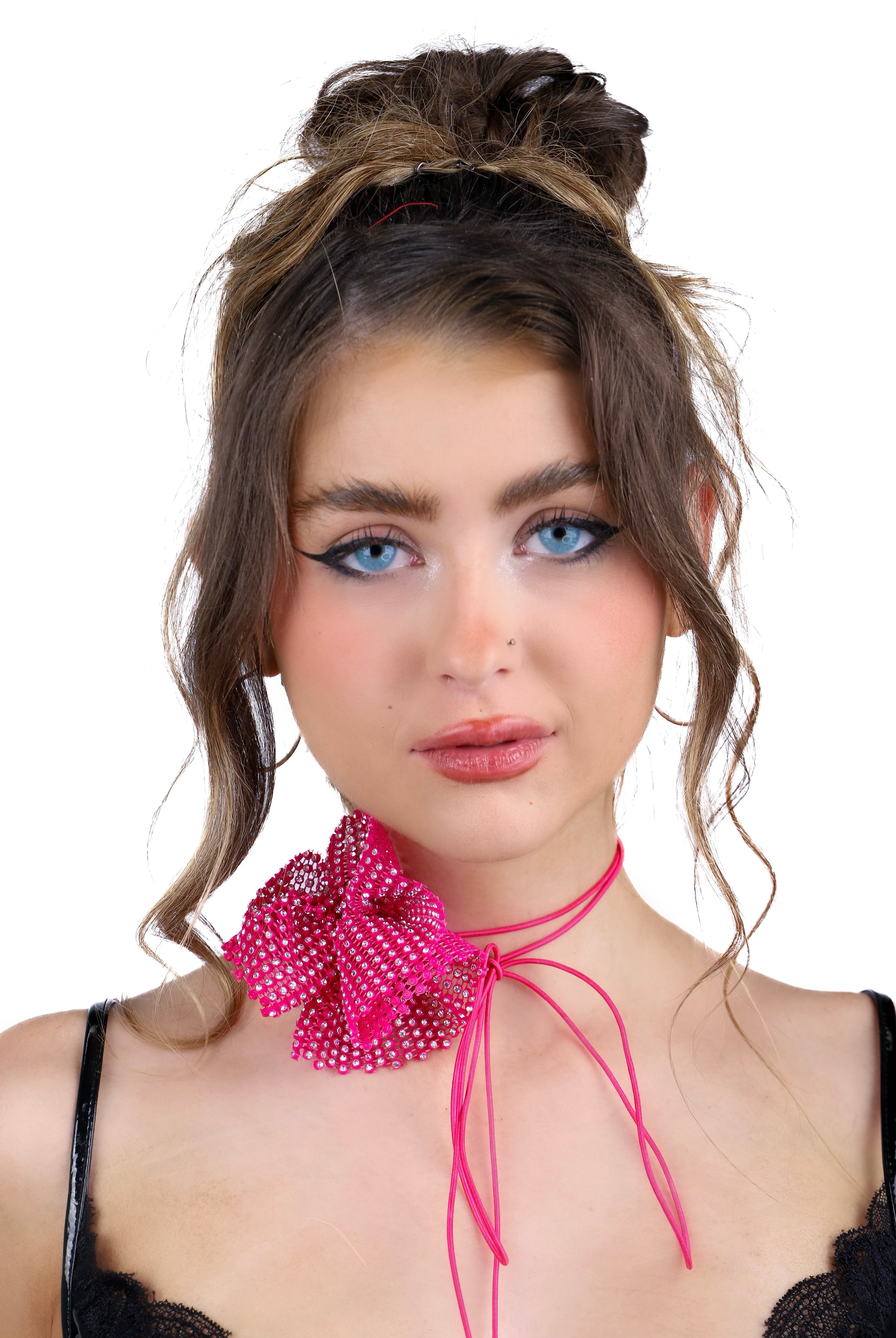 Pink Rose Rhinestone Mesh Necklace