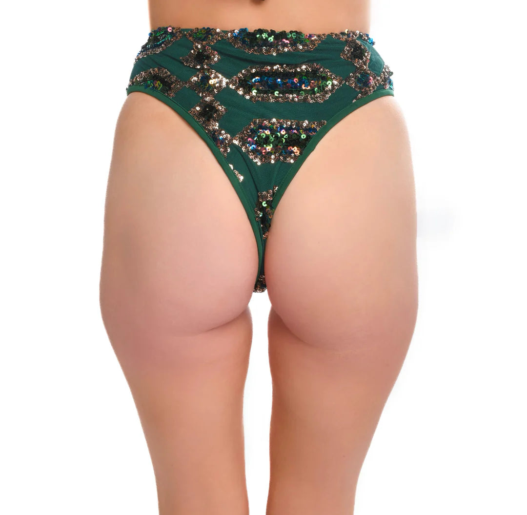 FULL OUTFIT - Emerald Jade Goddess Sequin Set (4 pieces)