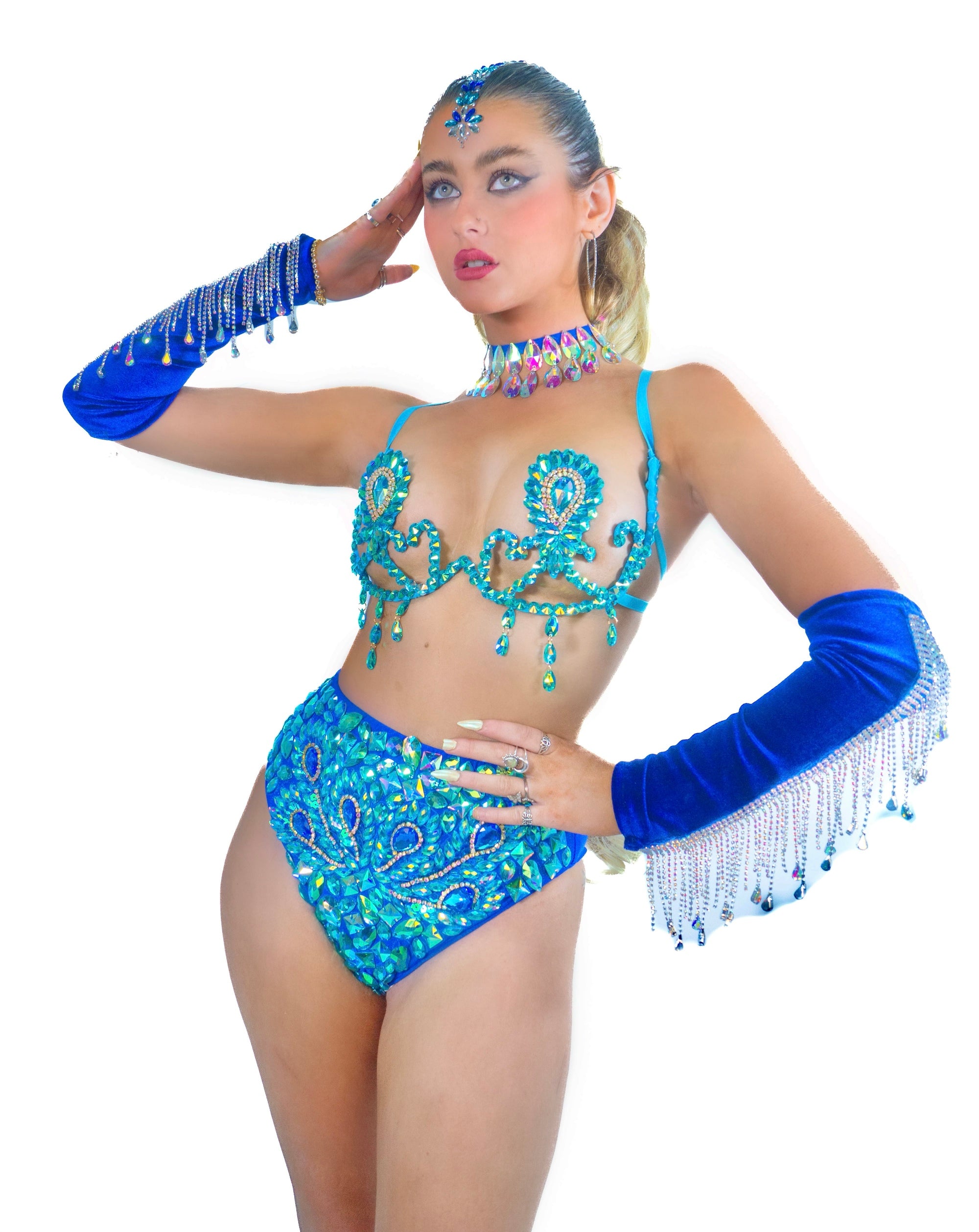 Royal Blue Rhinestone Arm Sleeves