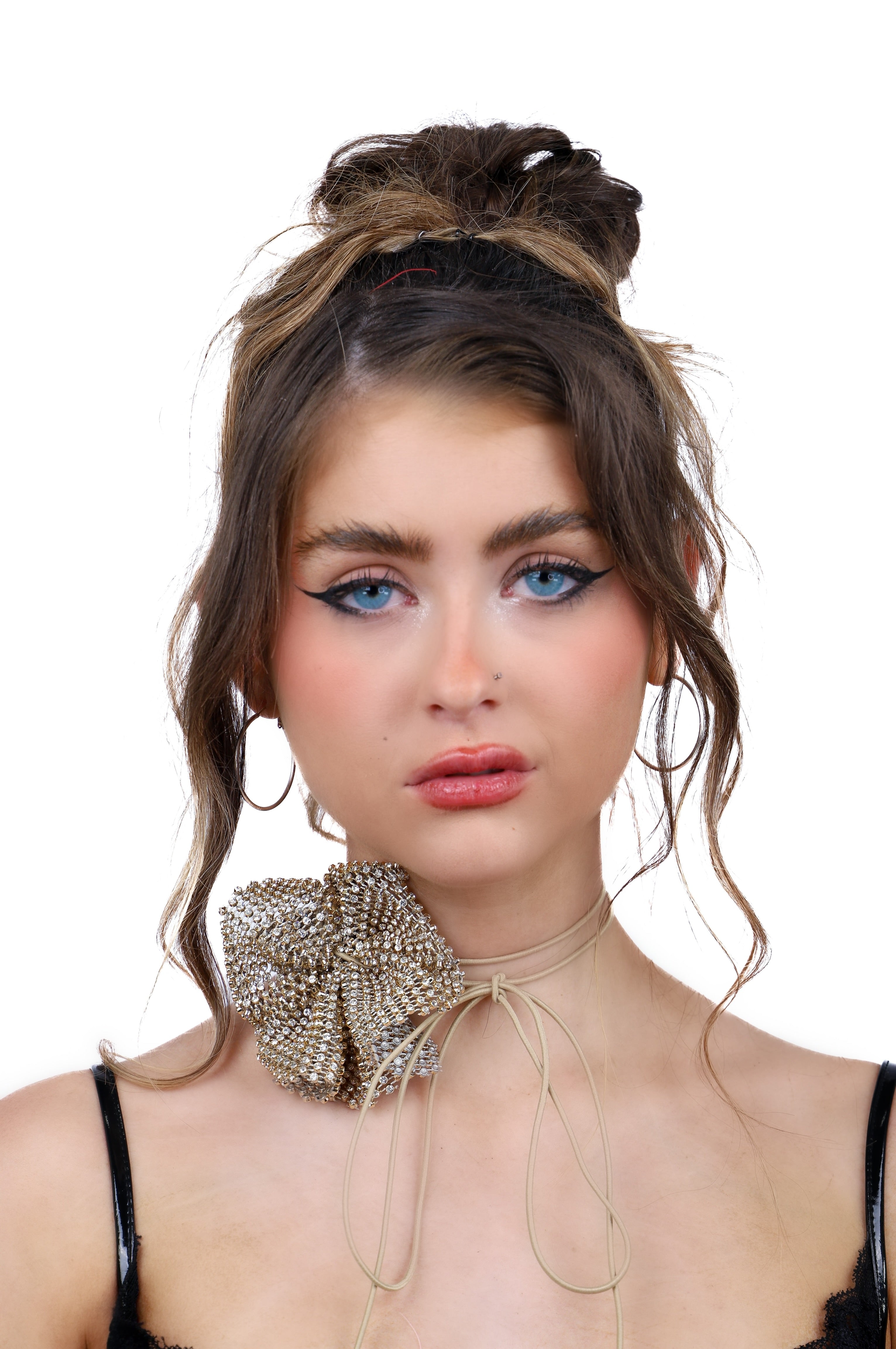 Gold Rose Rhinestone Mesh Necklace