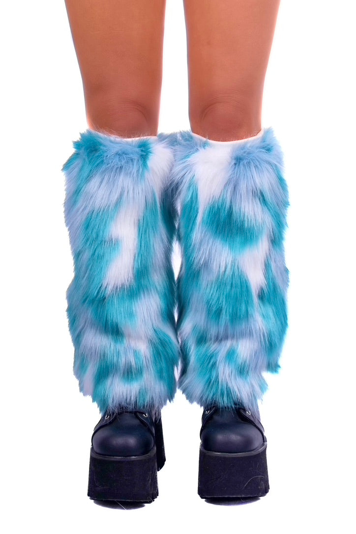 Blue/White Fuzzy Leg Warmers