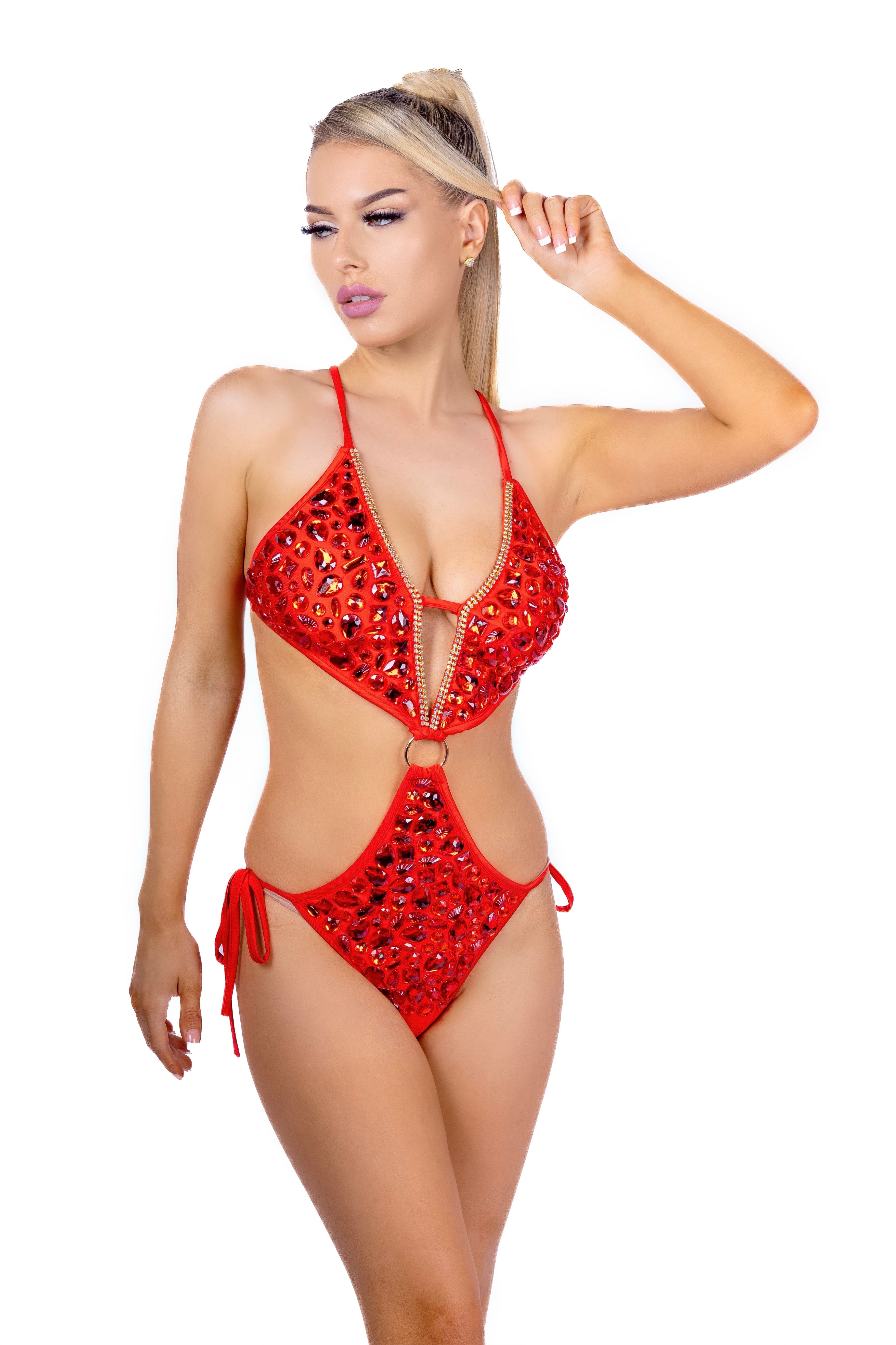 Ruby Rhinestone Embroidered Bodysuit