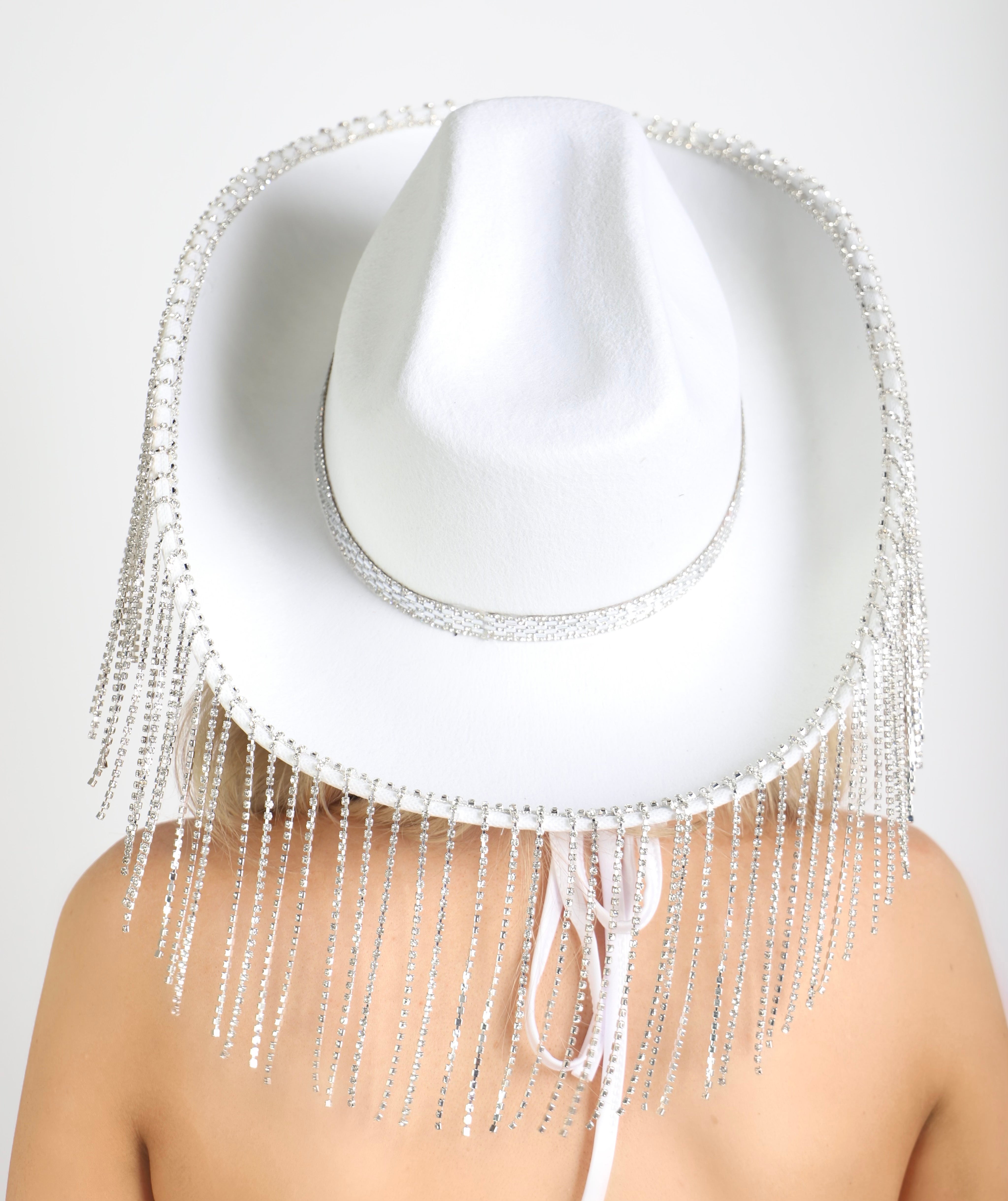 White Cowgirl Rhinestone Brim Hat