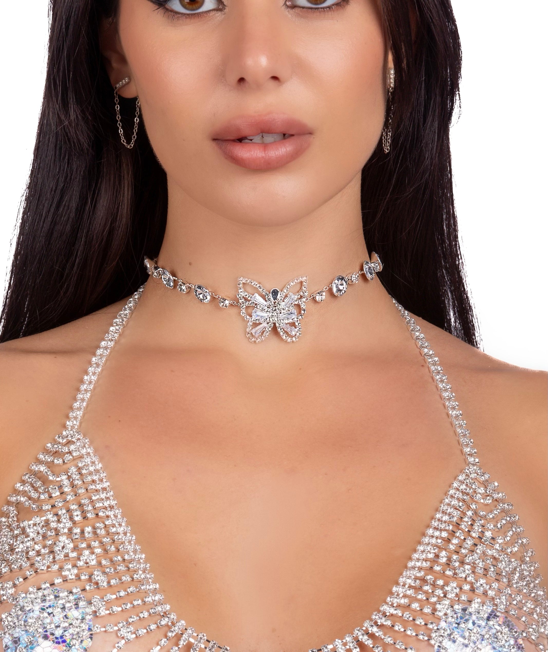 Silver Butterfly Crystal Necklace
