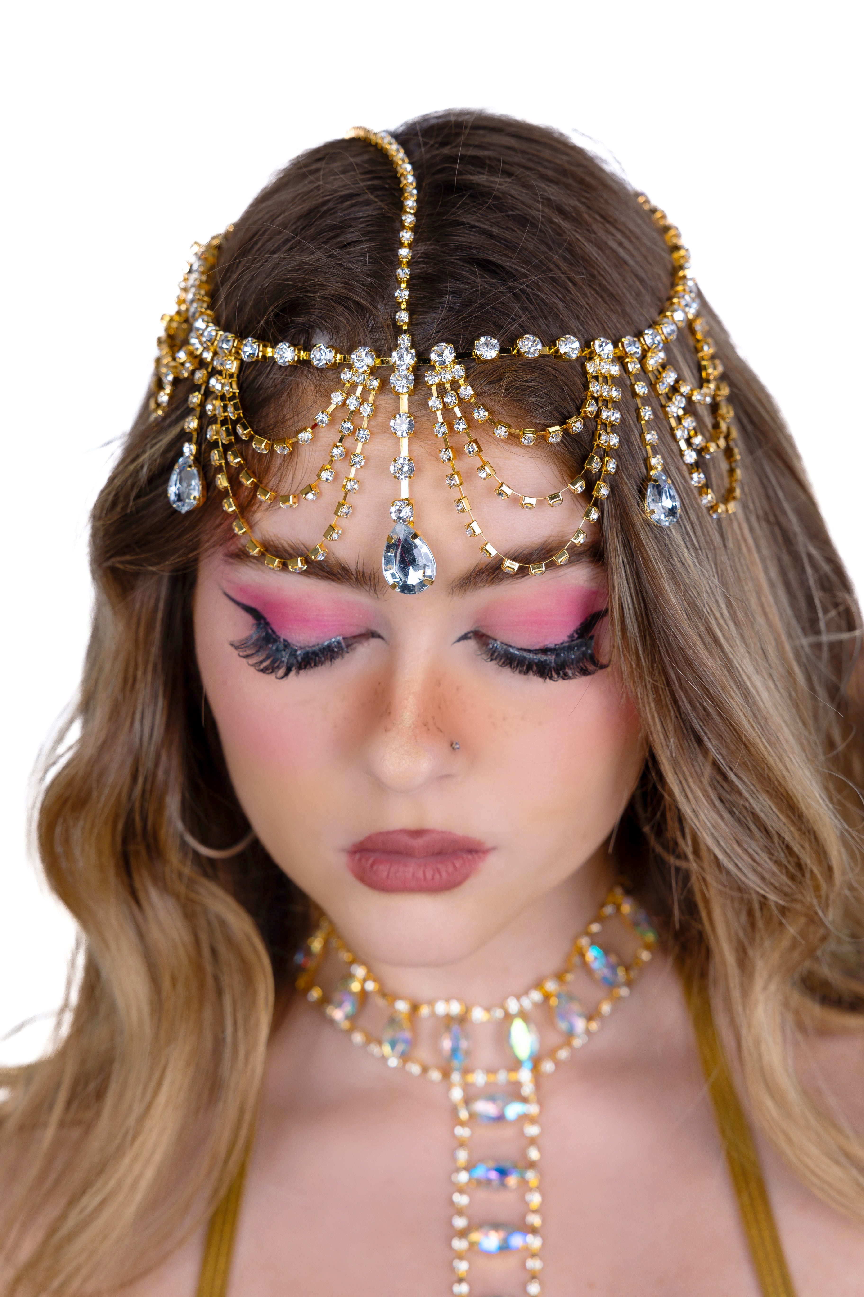 Gold Sunrise Rhinestone Head Jewelry Rave clothes,rave outfits,edc ...