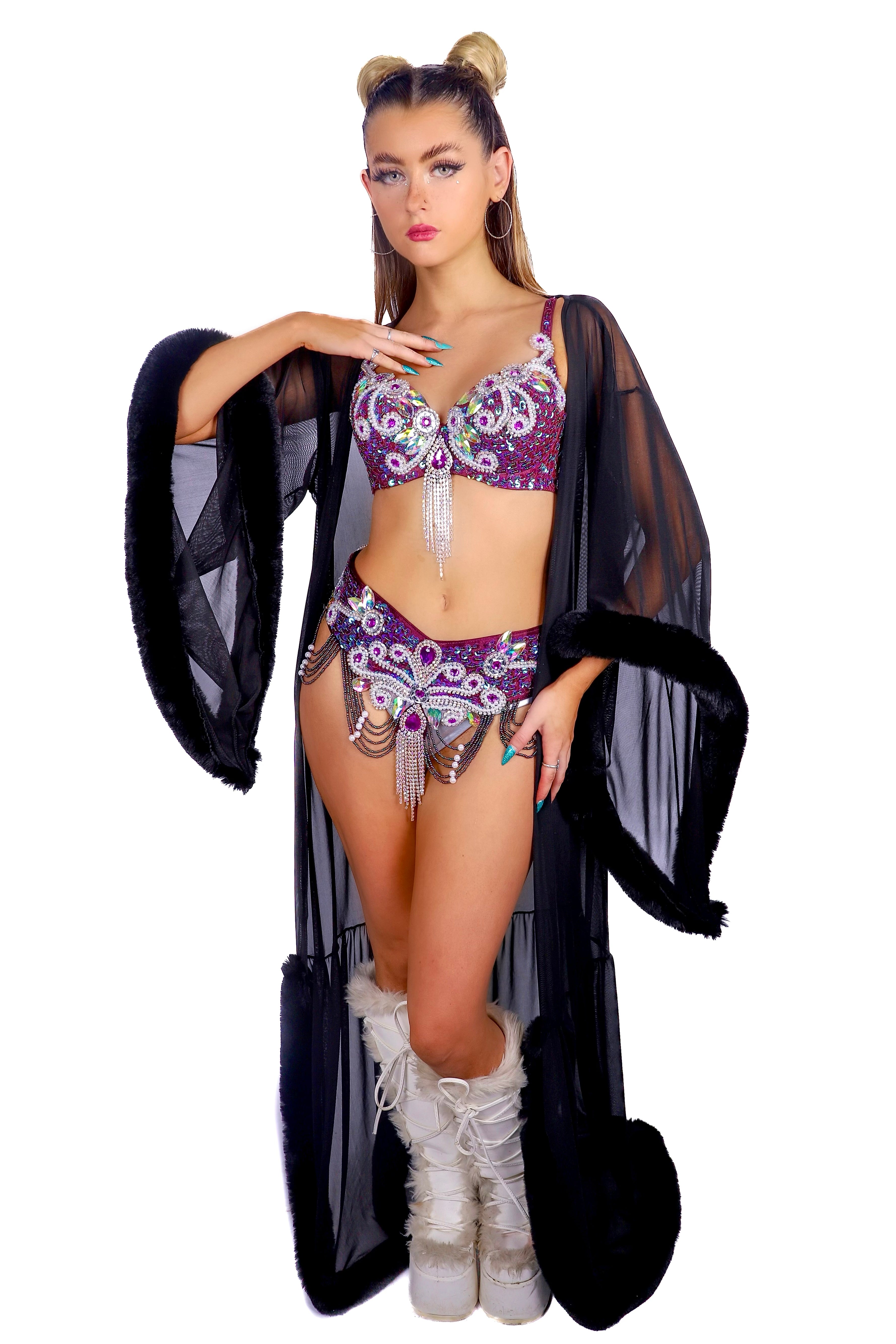 Specialty Long Fuzzy Kimono- Midnight Diva