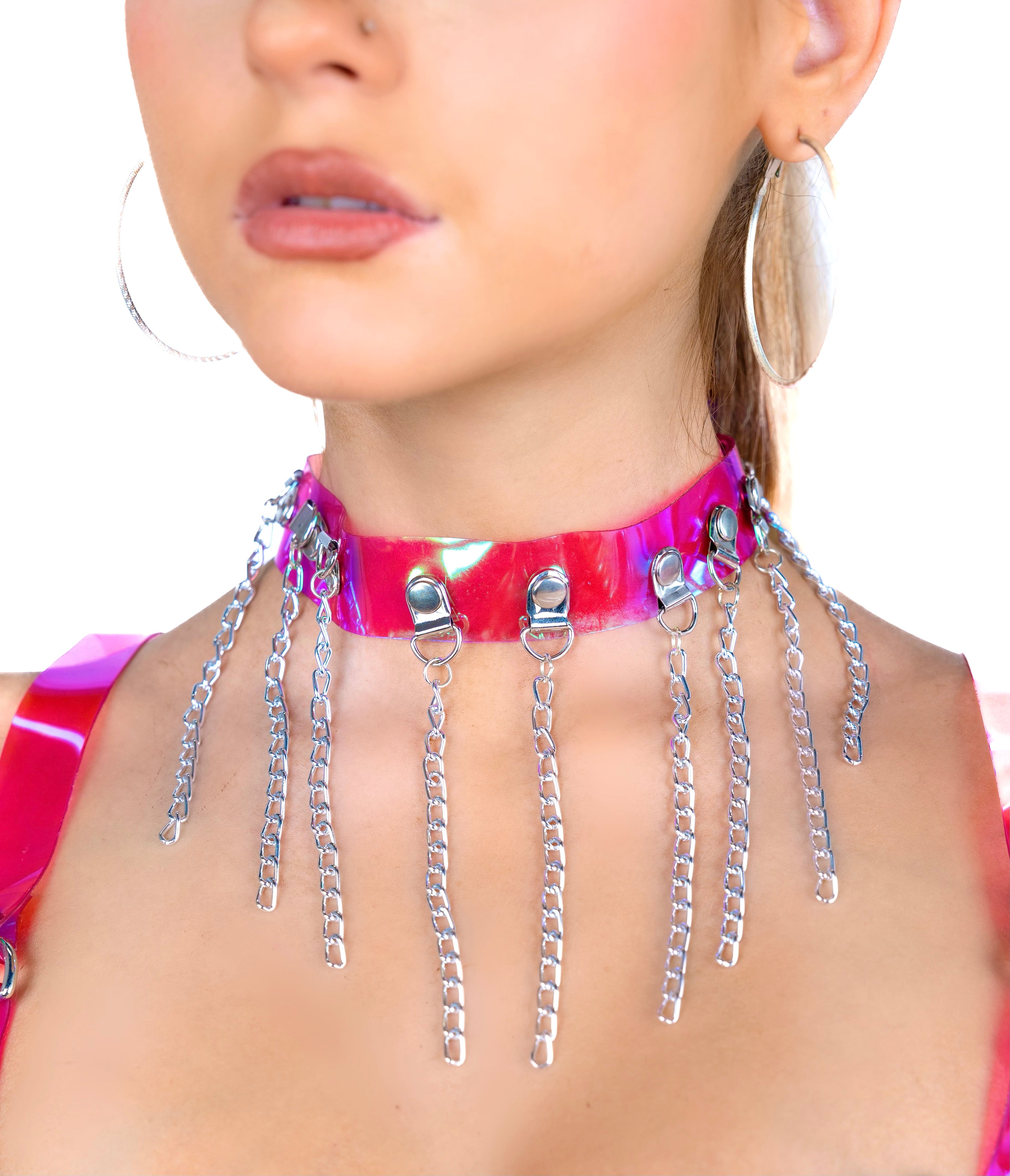 Pink Holographic Chain Choker