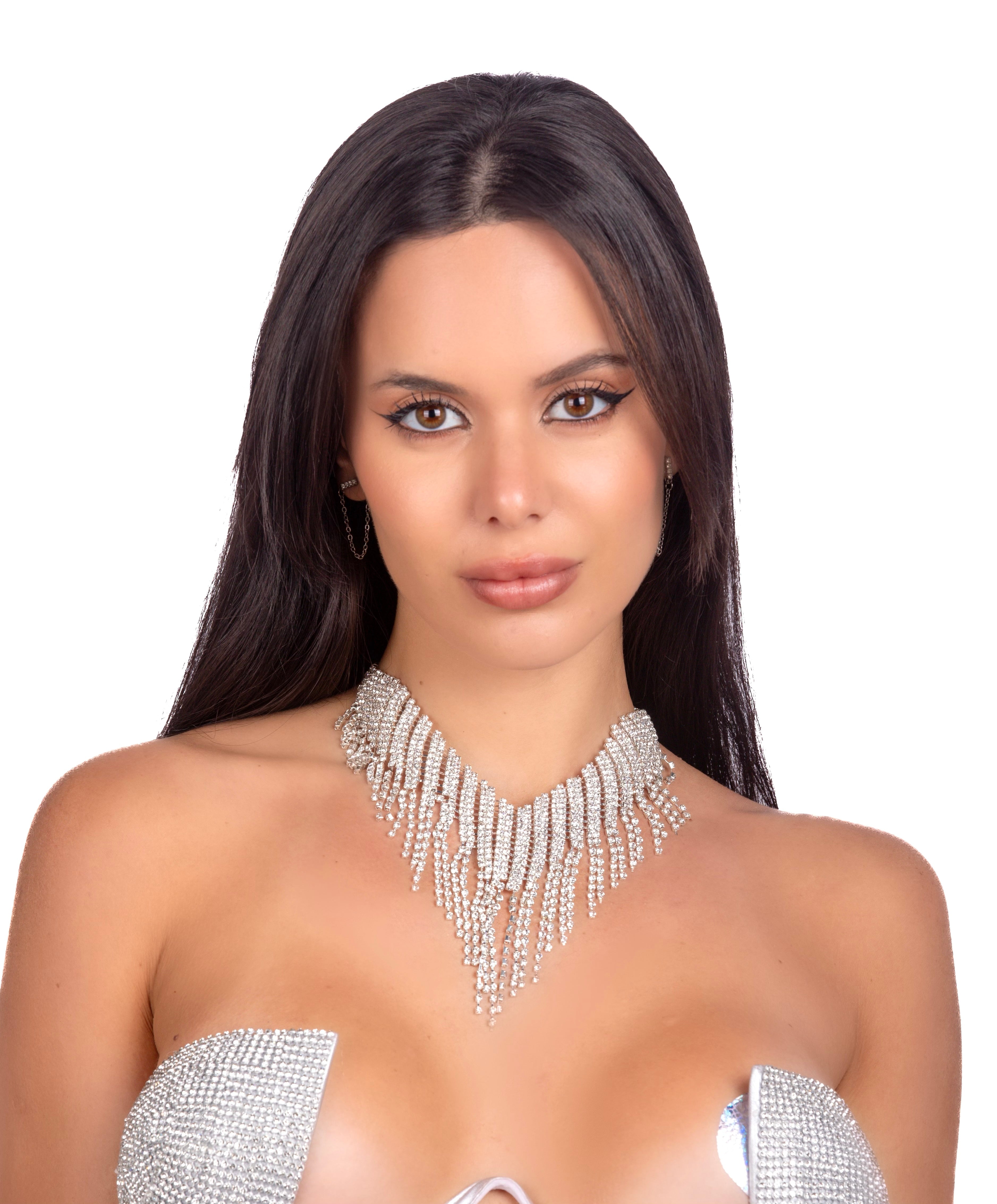 Silver Rhinestone V Necklace