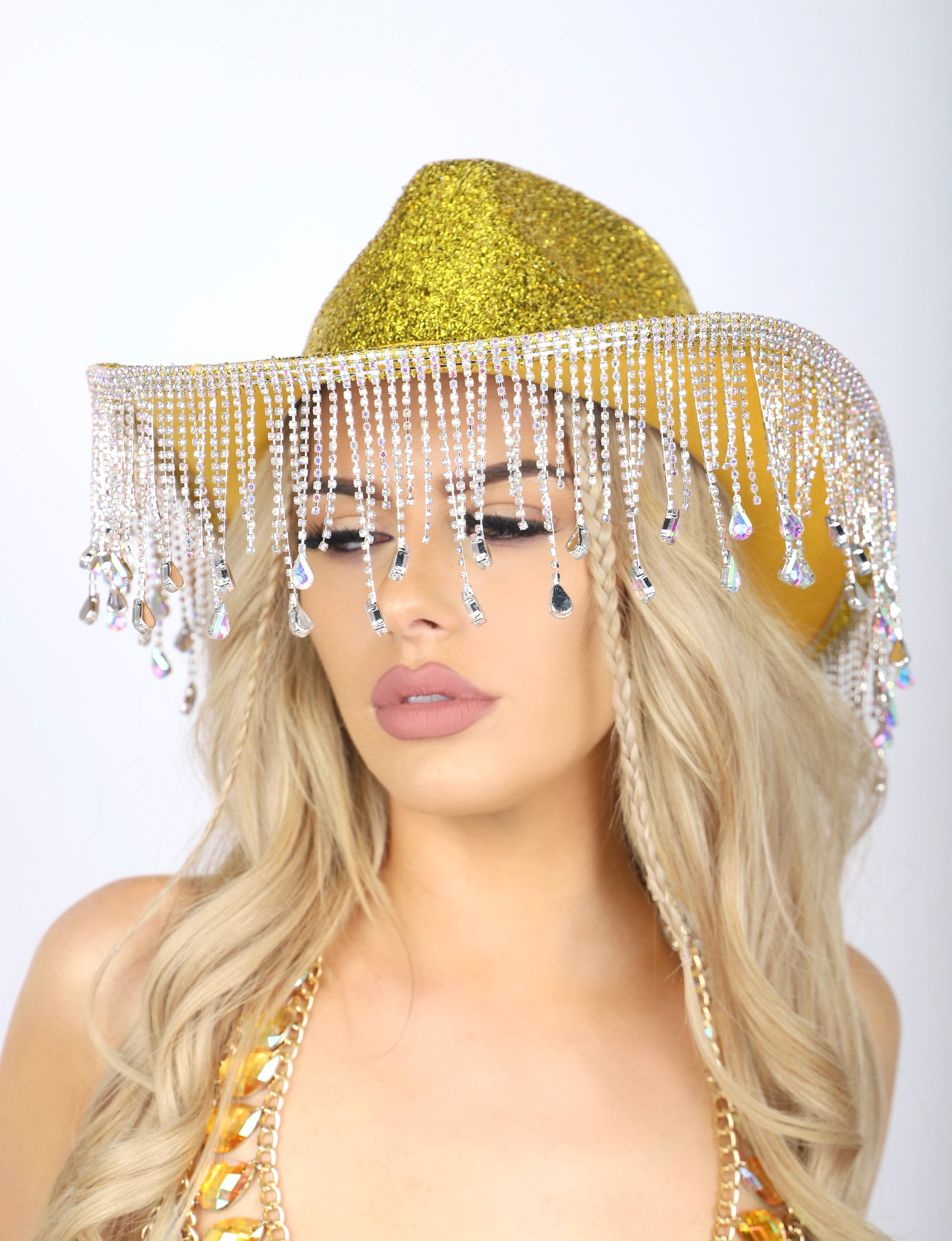 Gold Disco Rhinestone Festival Hat