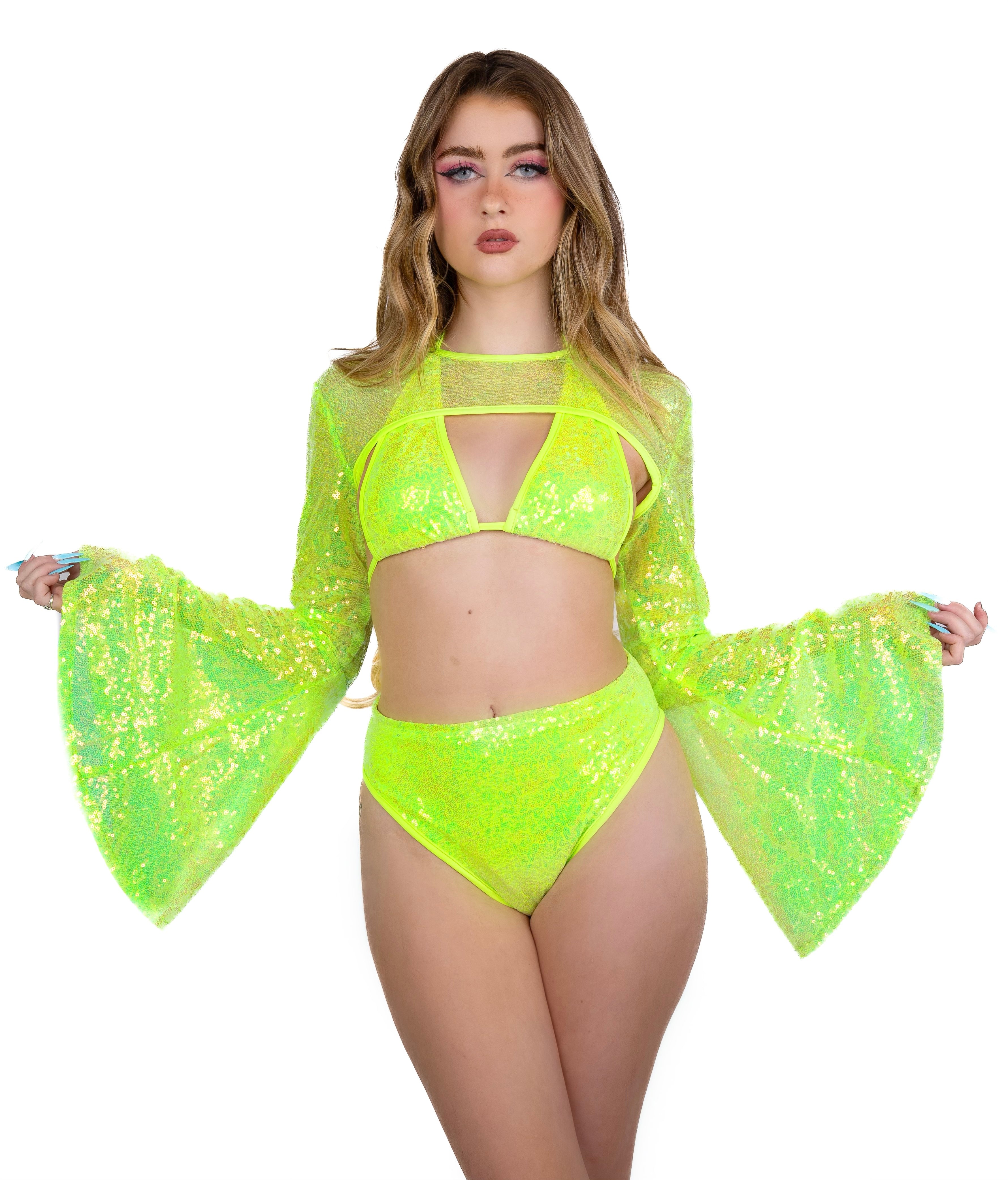 FULL OUTFIT- Lime Goddess Sequin Set
