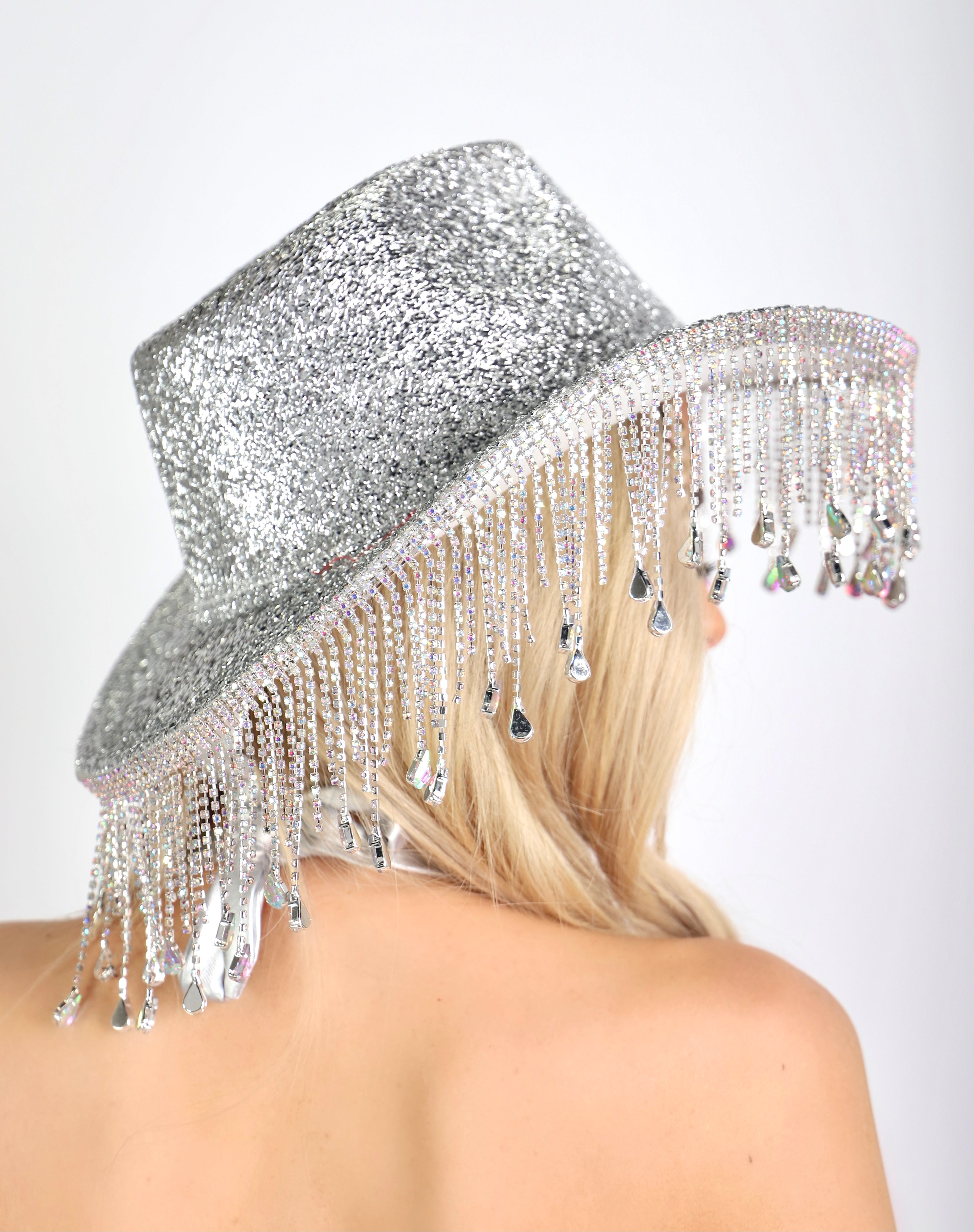 Silver Disco Rhinestone Brim Hat