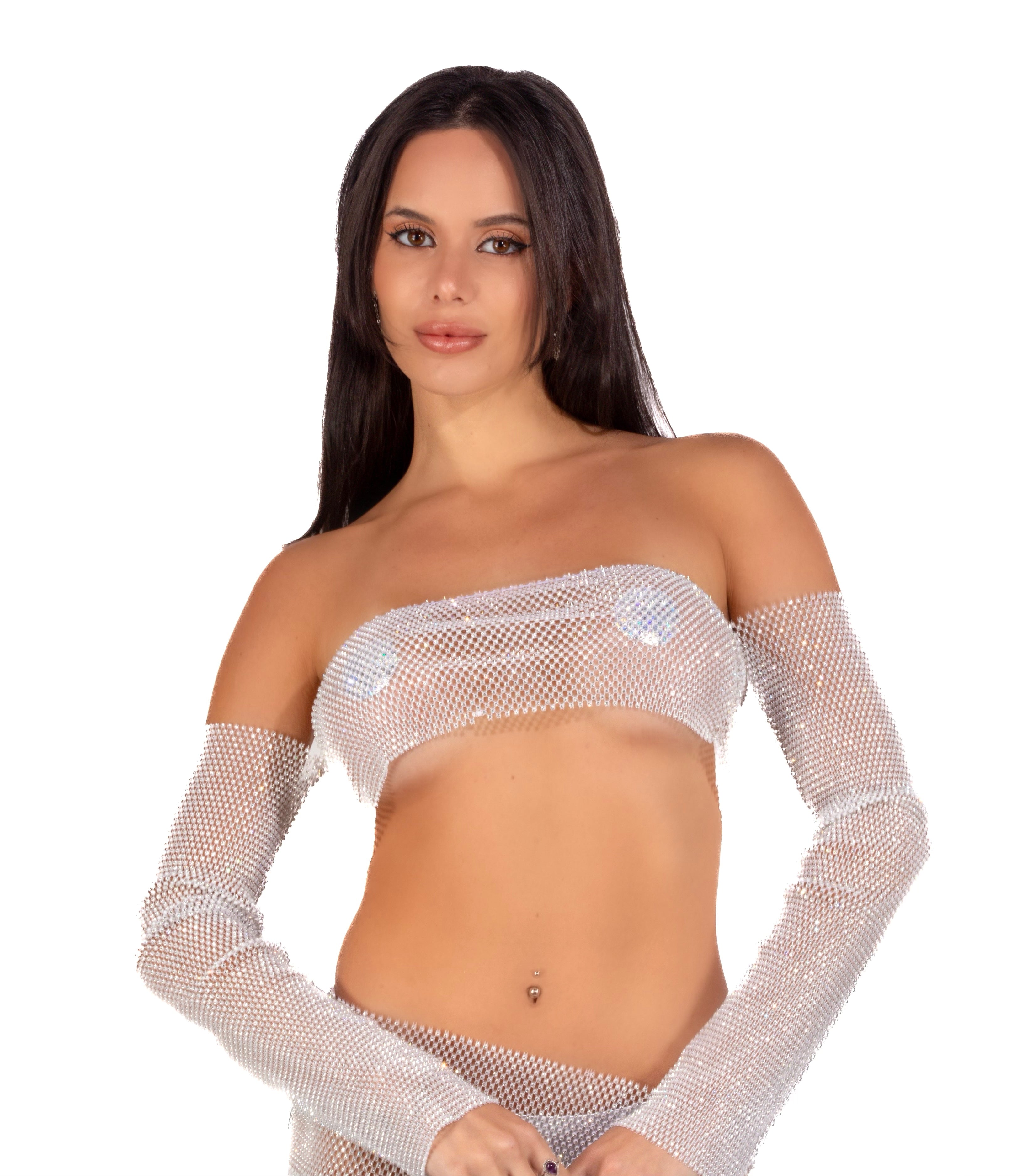 Mesh Fishnet Top- Long Sleeve White