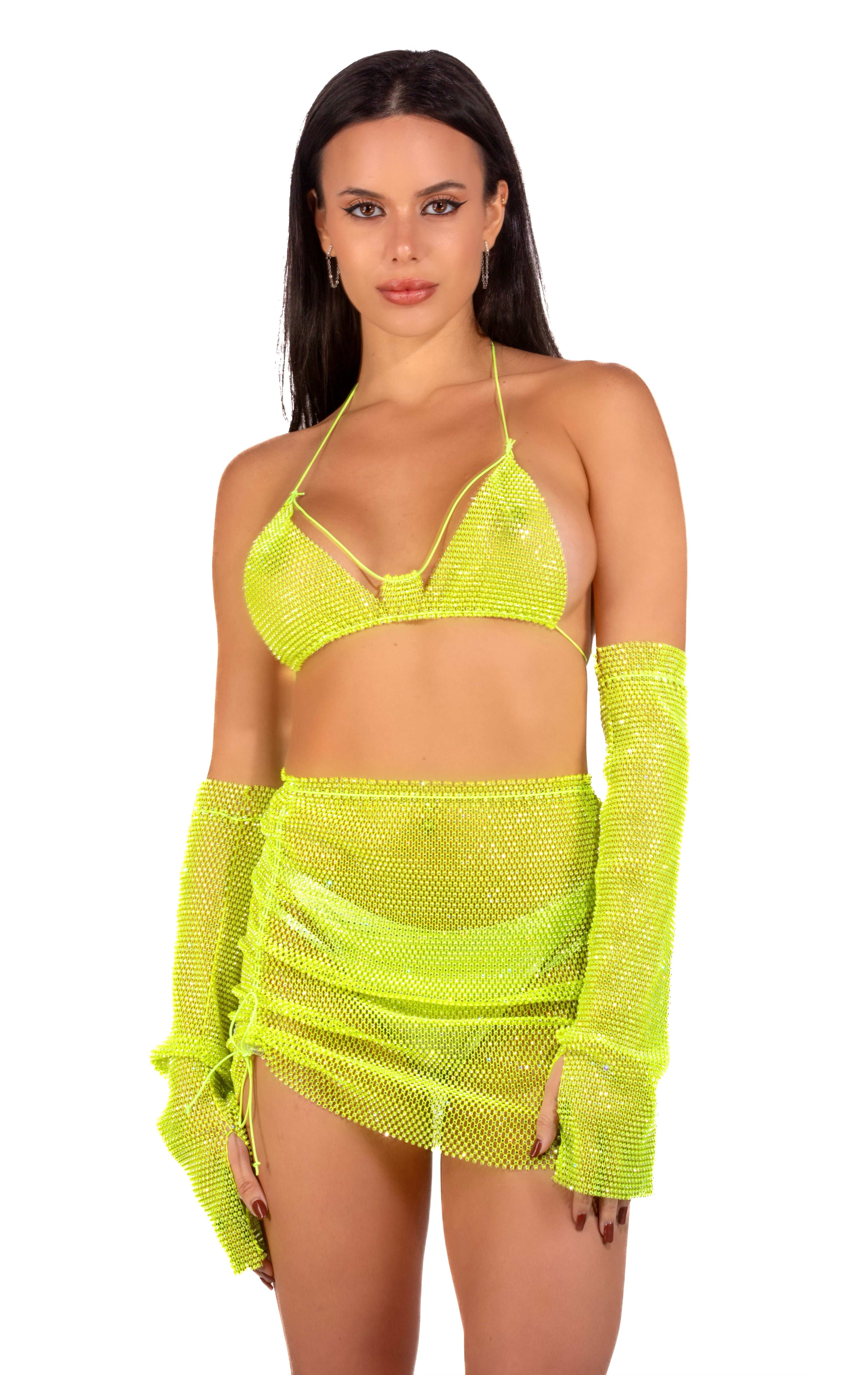 Mesh Fishnet Set - Neon Green (3 pcs)
