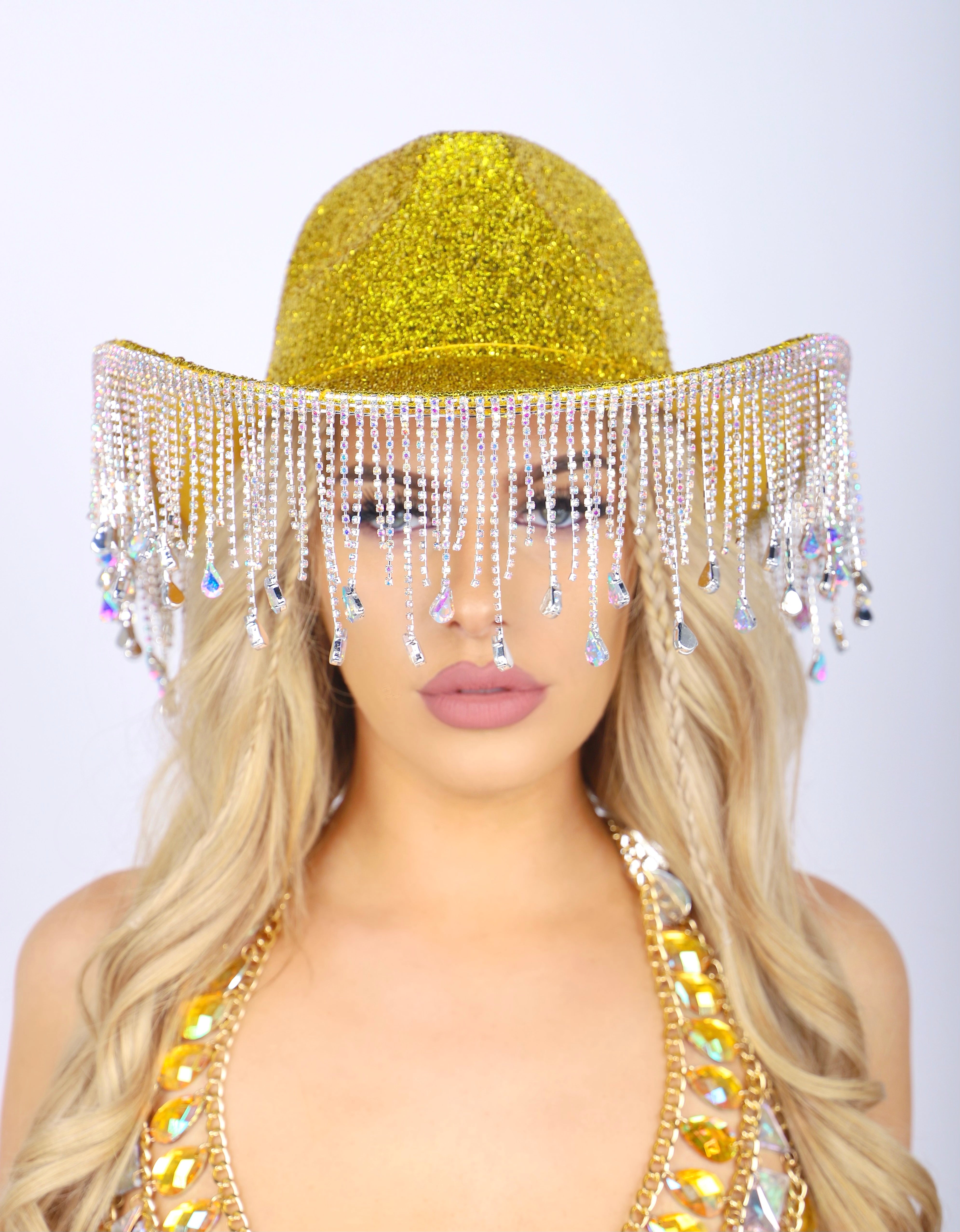 Gold Disco Rhinestone Festival Hat
