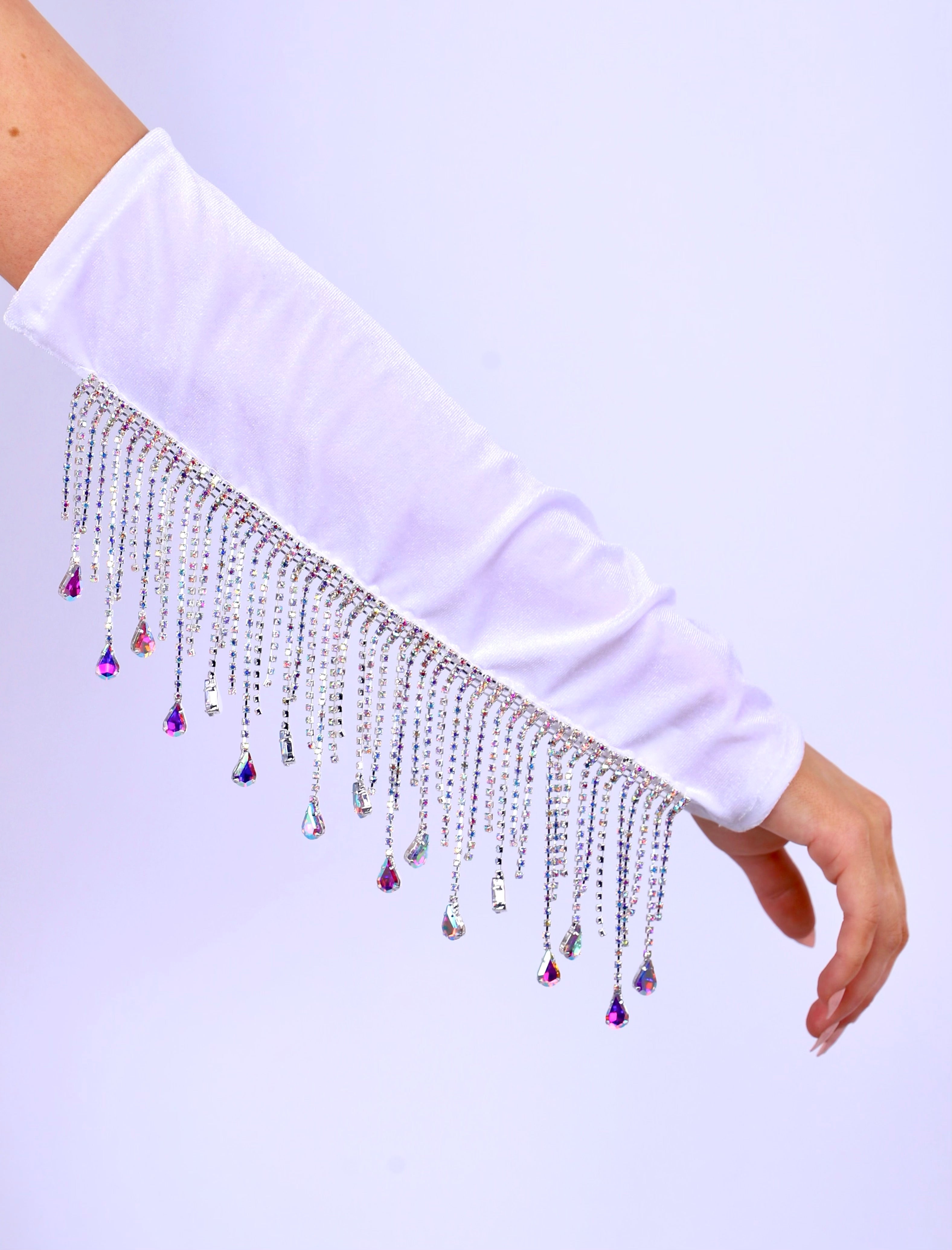 White Rhinestone Arm Sleeves