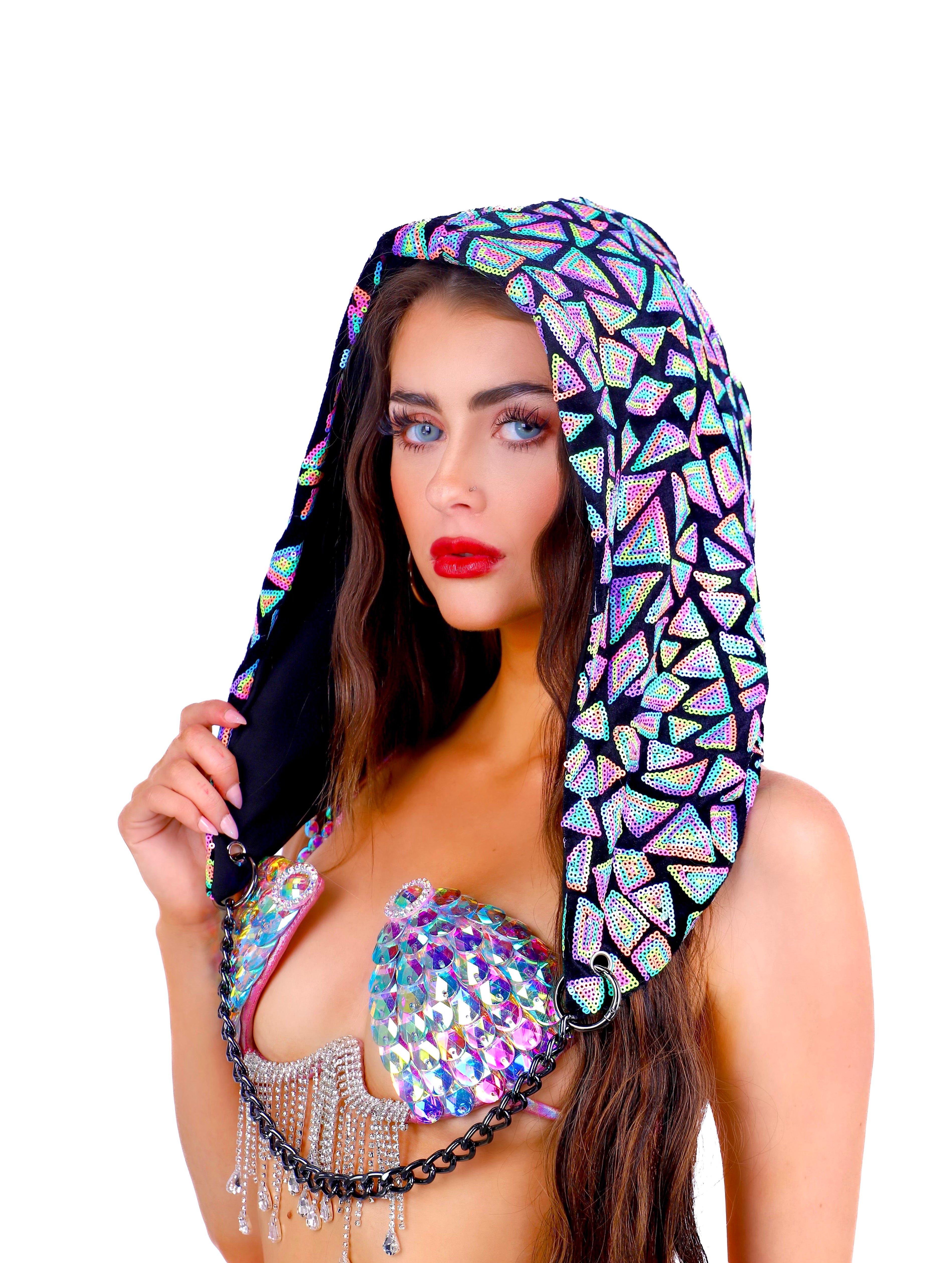 Rainbow Disco Aura Sequin Hood