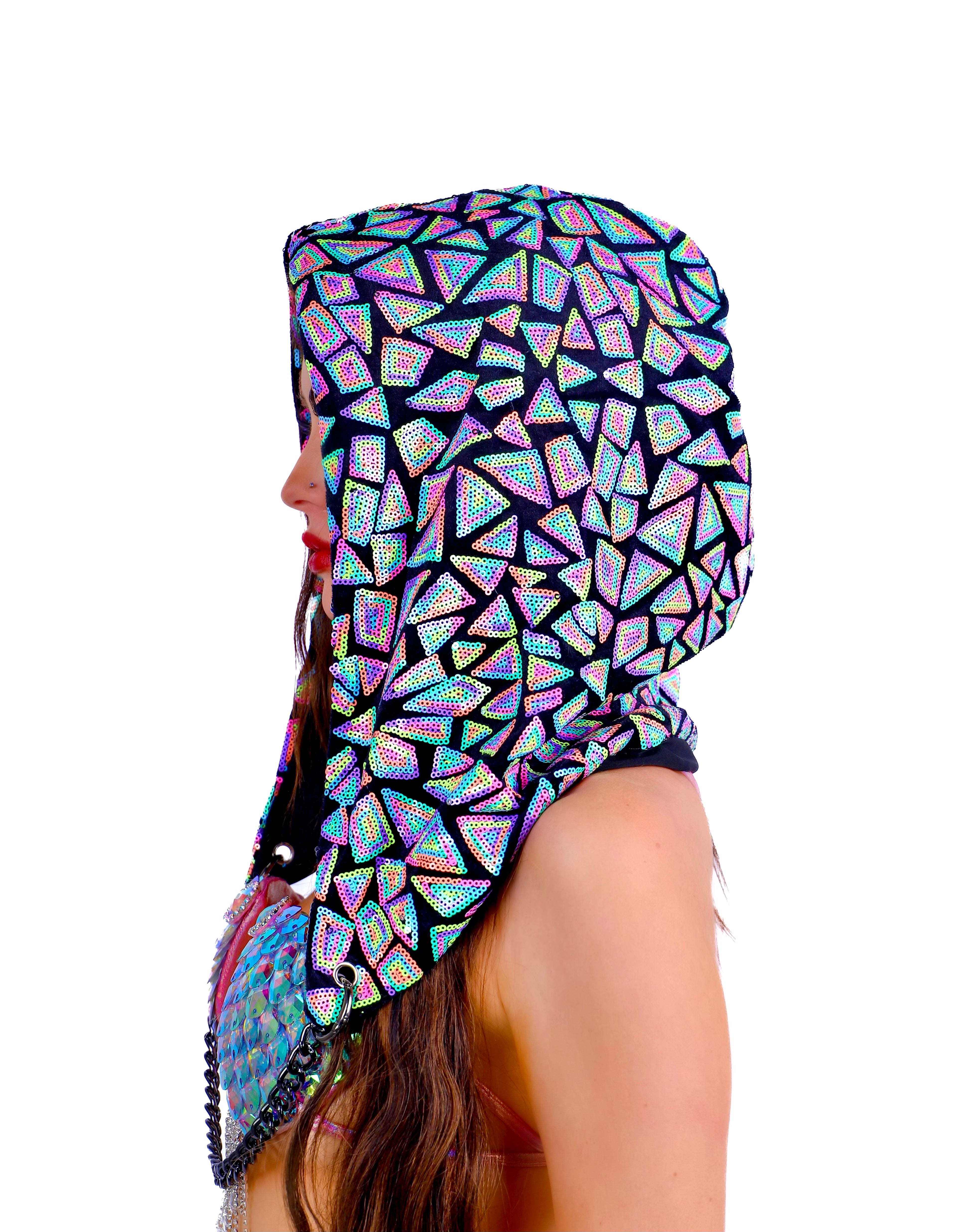 Rainbow Disco Aura Sequin Hood