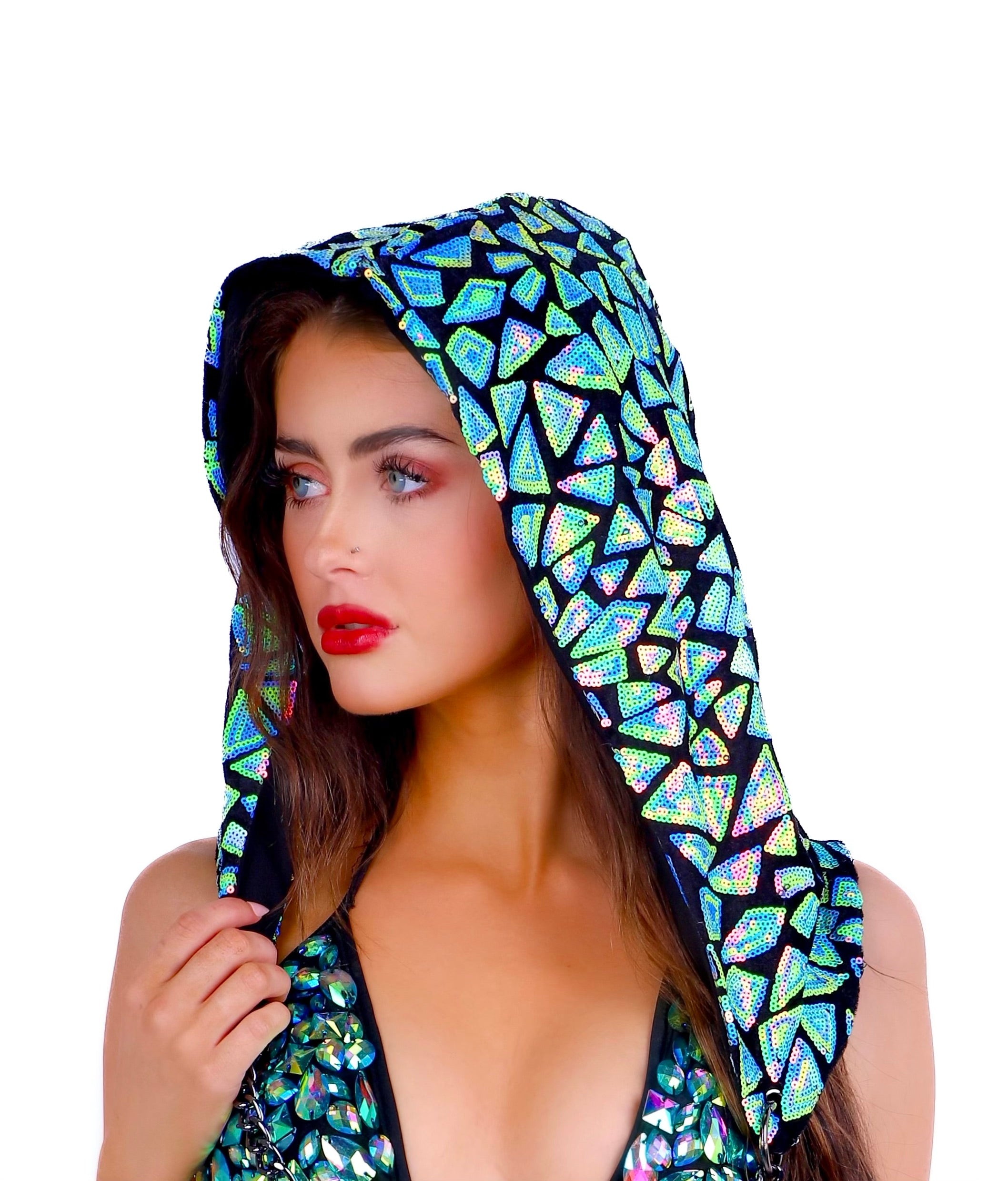 Aqua Blueberry Disco Aura Sequin Hood