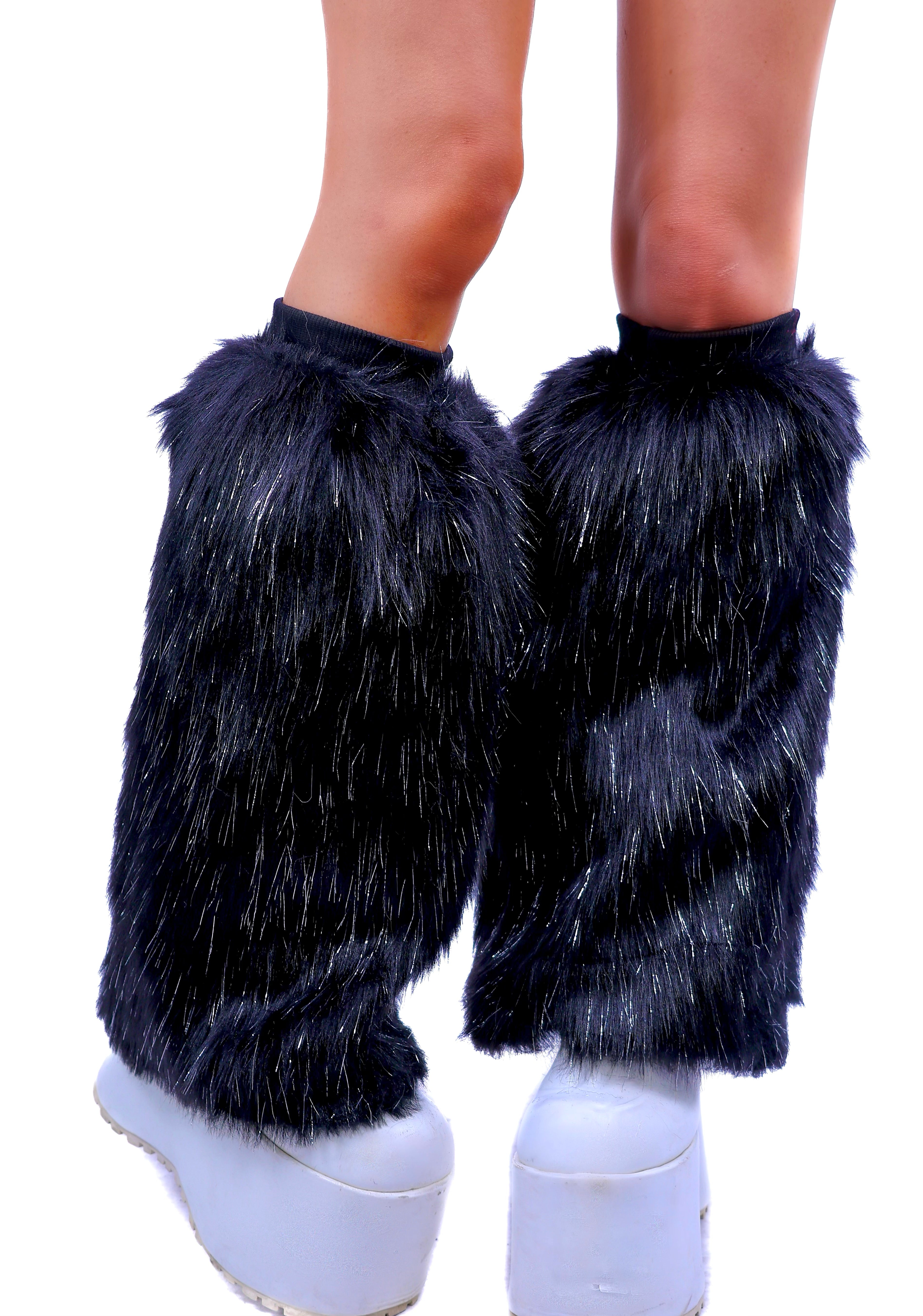 Midnight Sparkle Fuzzy Leg Warmers