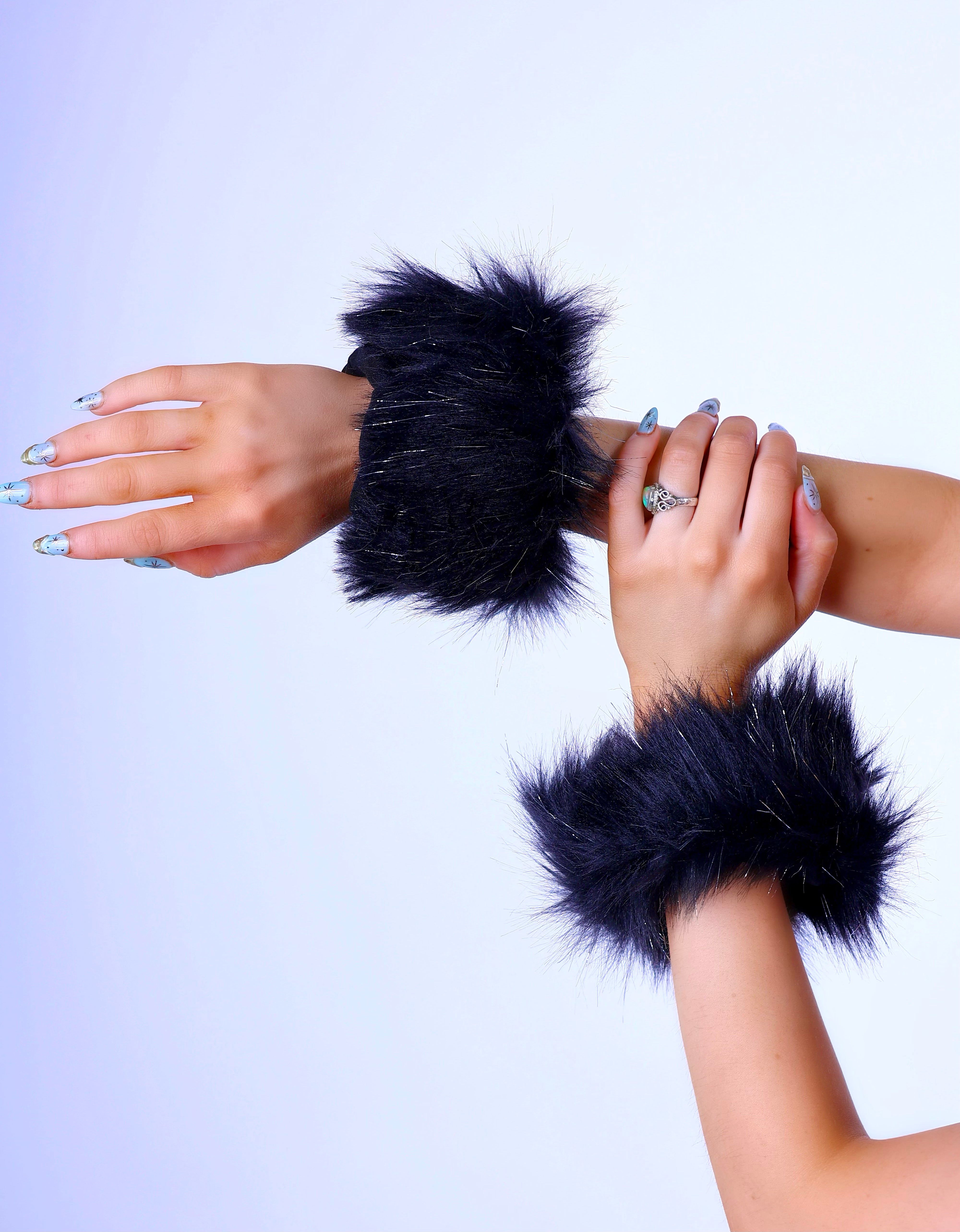 Midnight Sparkle Fuzzy Wrist Cuffs