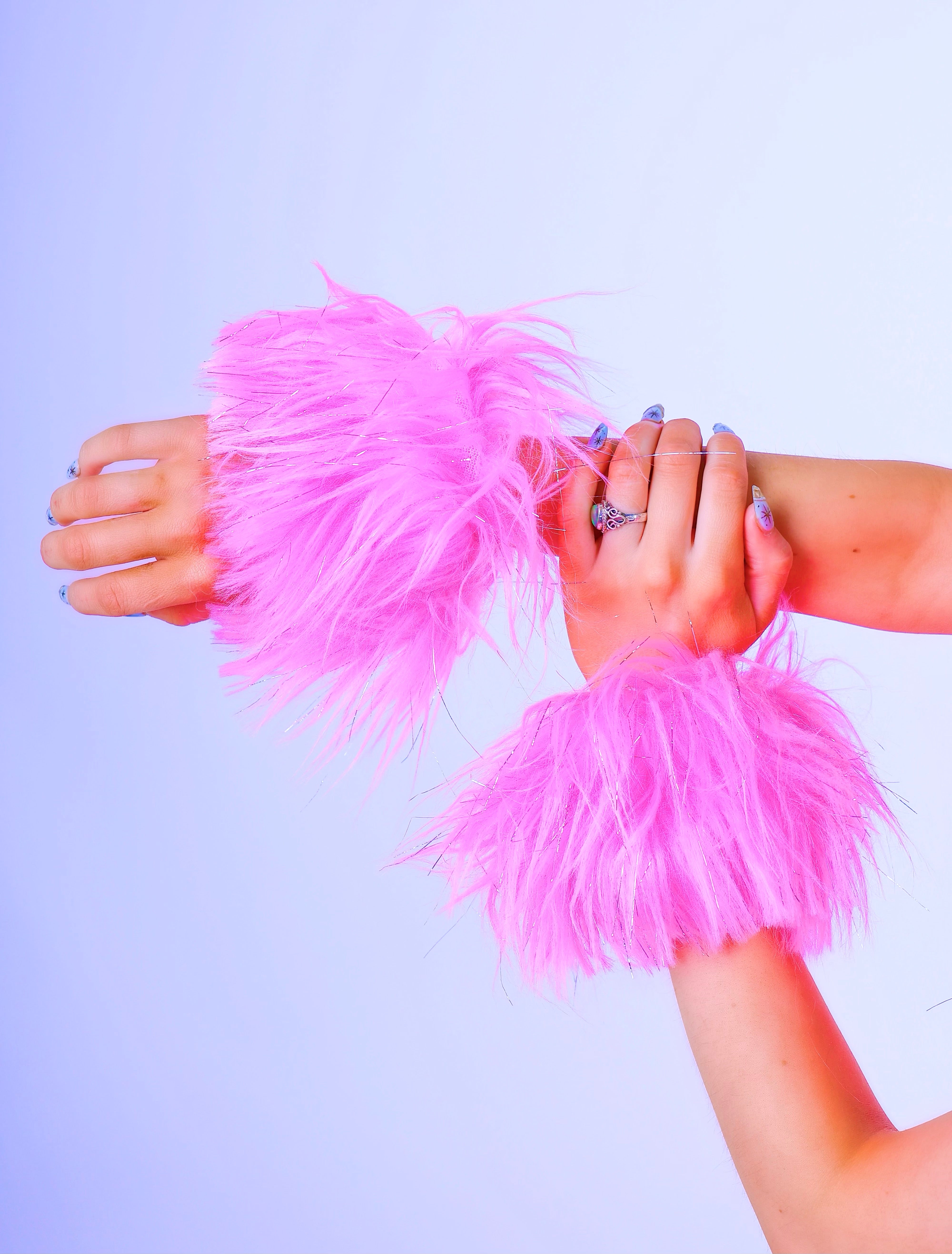 Bubblegum Fuzzy Wrist Cuffs