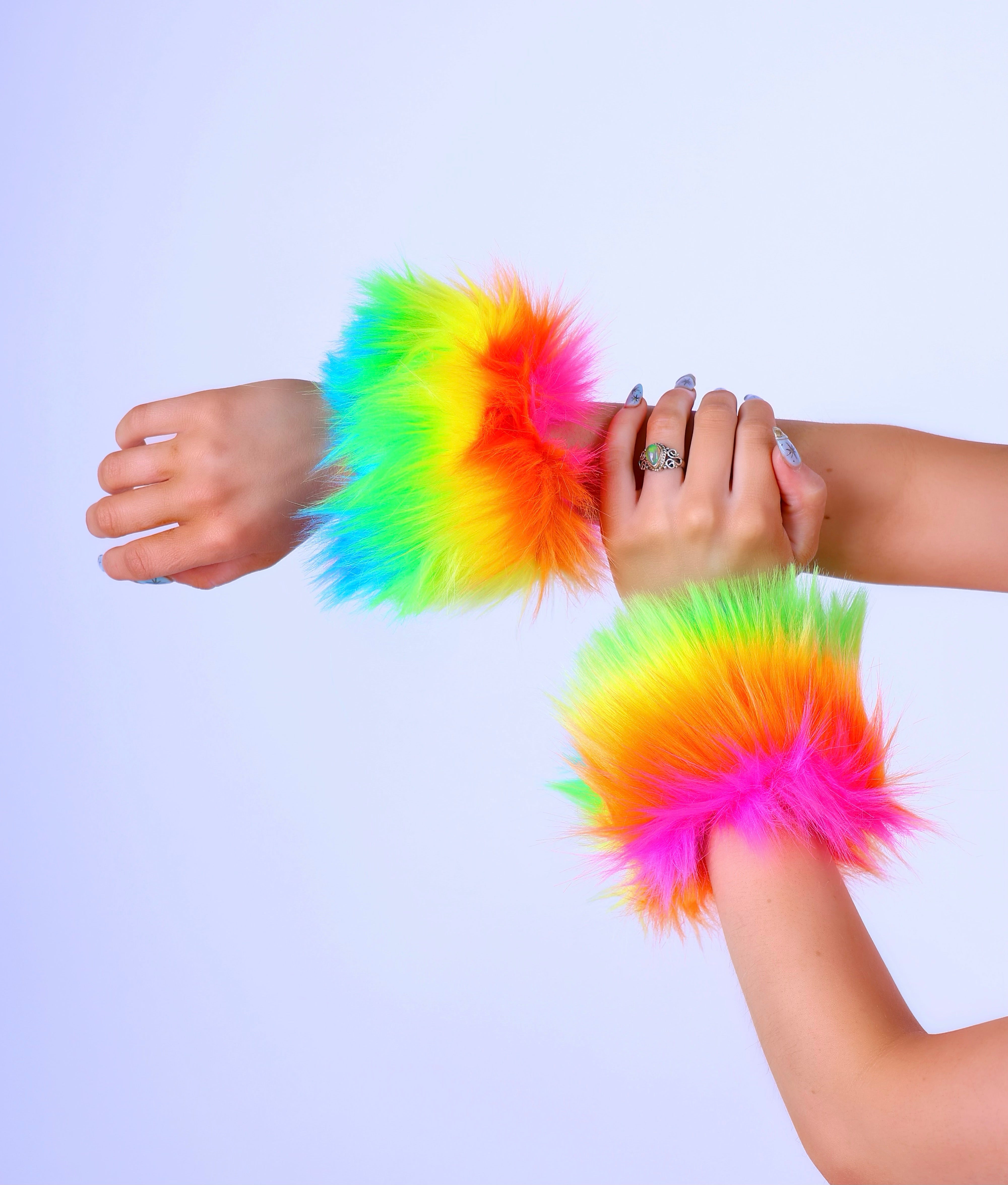 Rainbow Dream Fuzzy Wrist Cuffs