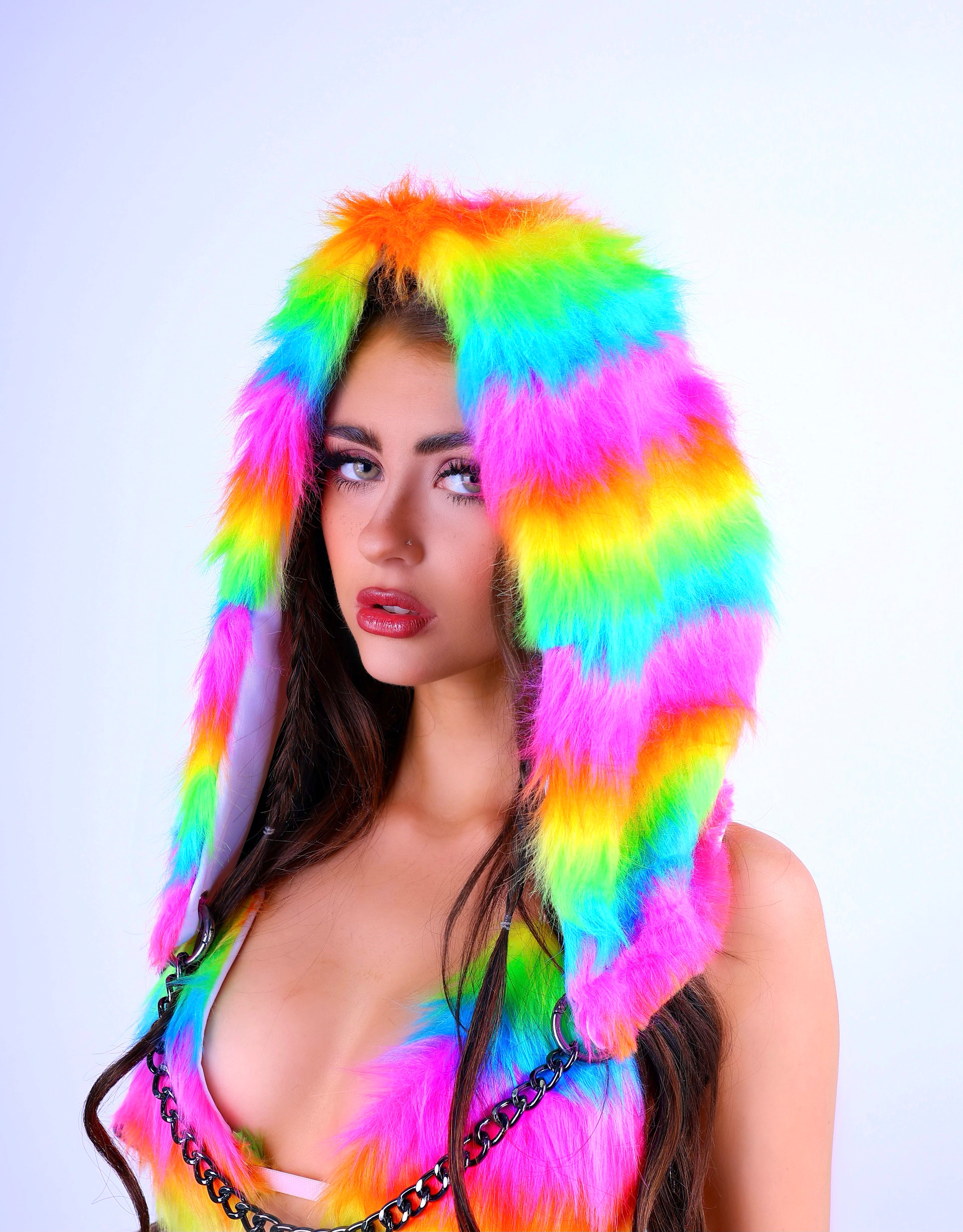 Rainbow Dream Diva Fuzzy Hood