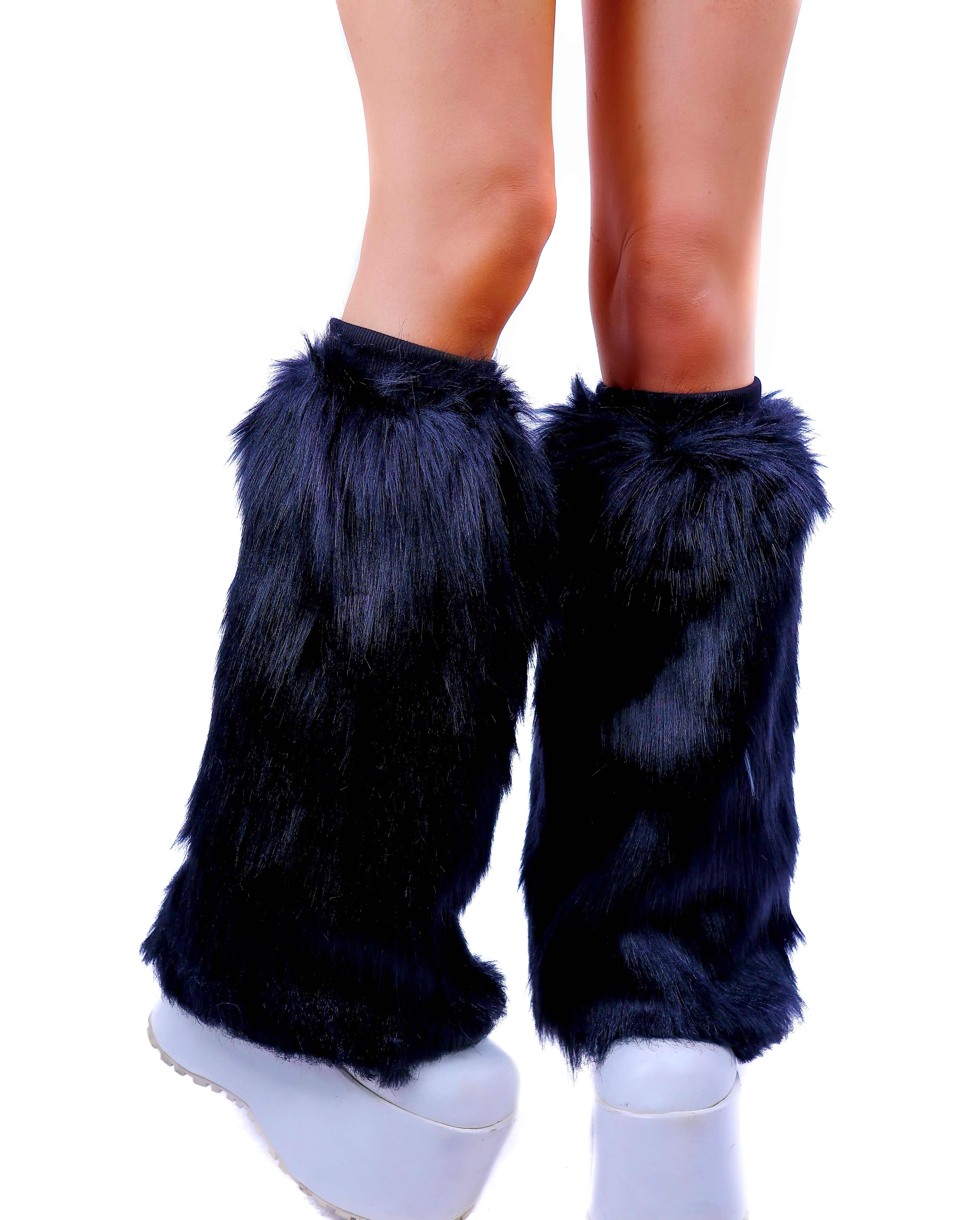 Midnight Fuzzy Leg Warmers