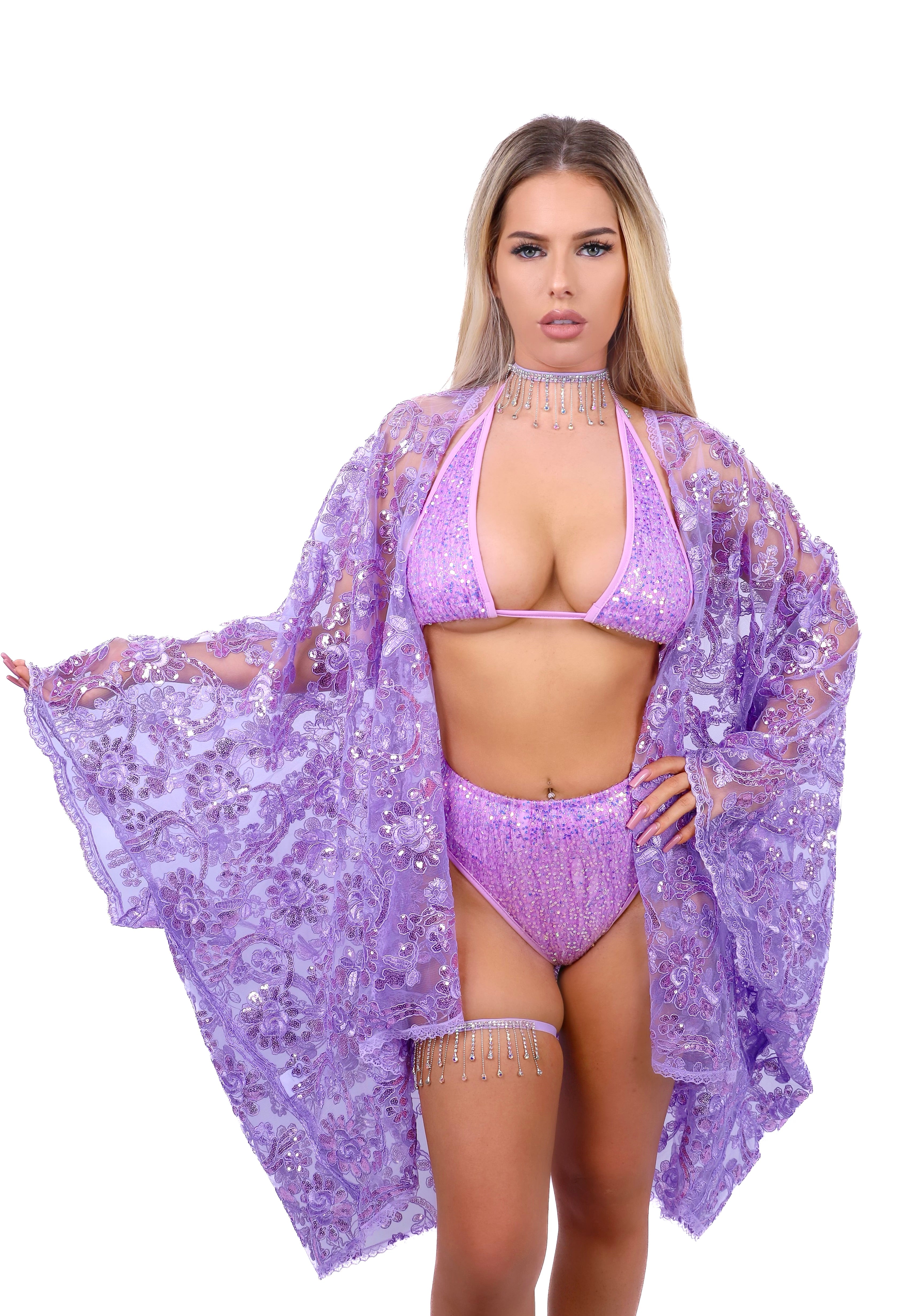 Luxury Sequin Kimono - Lavender Blossom