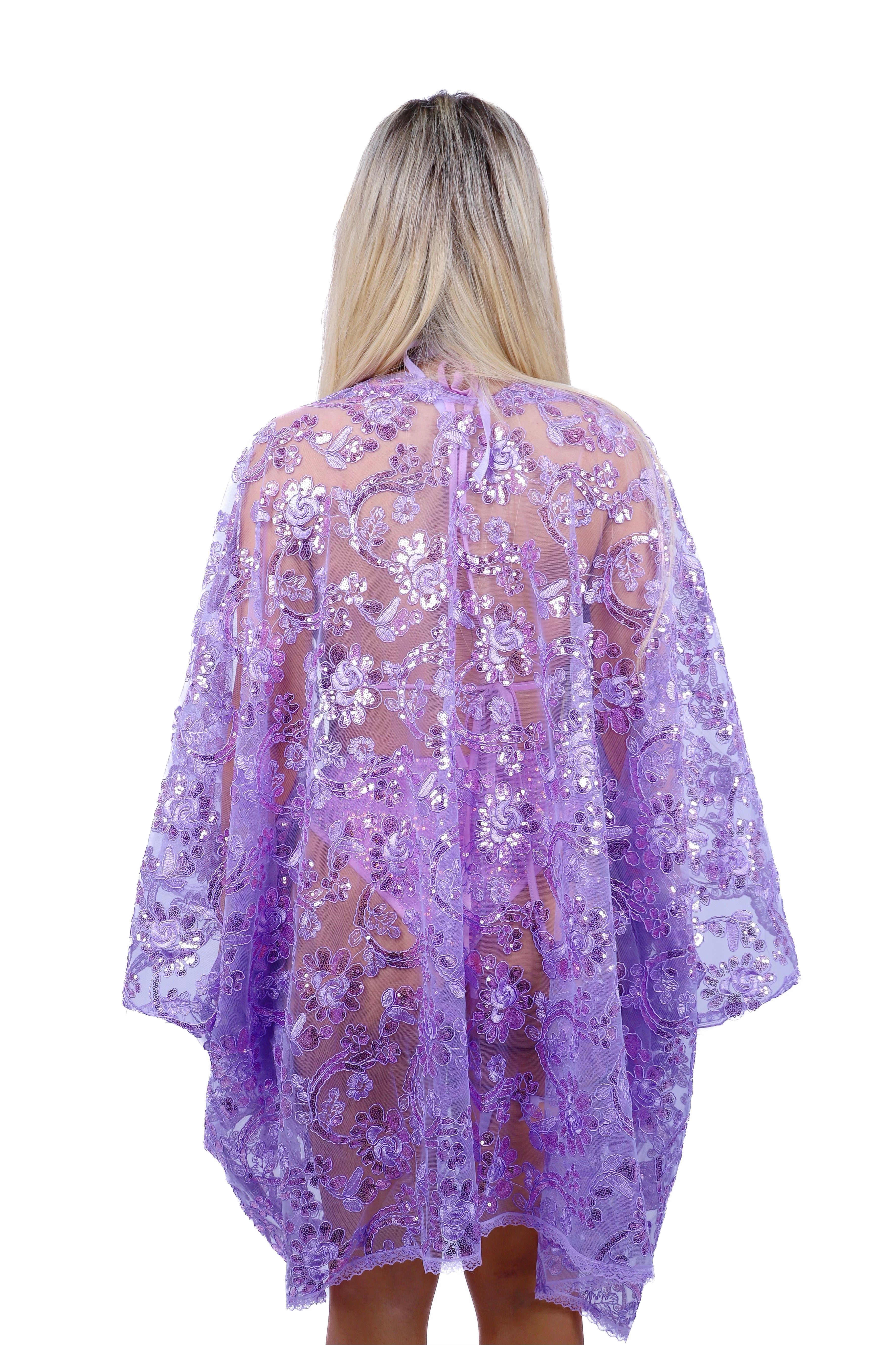 Luxury Sequin Kimono - Lavender Blossom