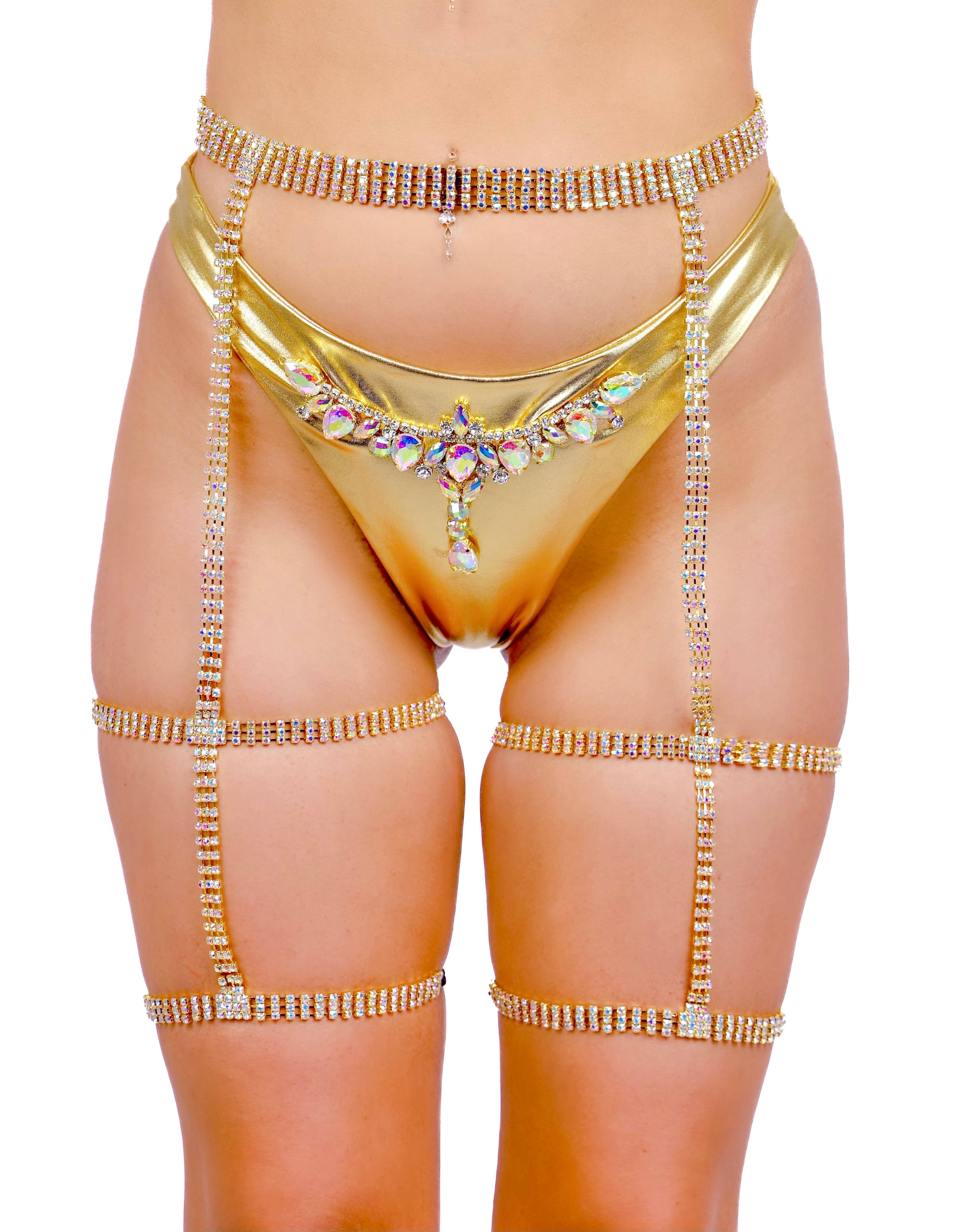 Gold Glam Rhinestone Leg Harness