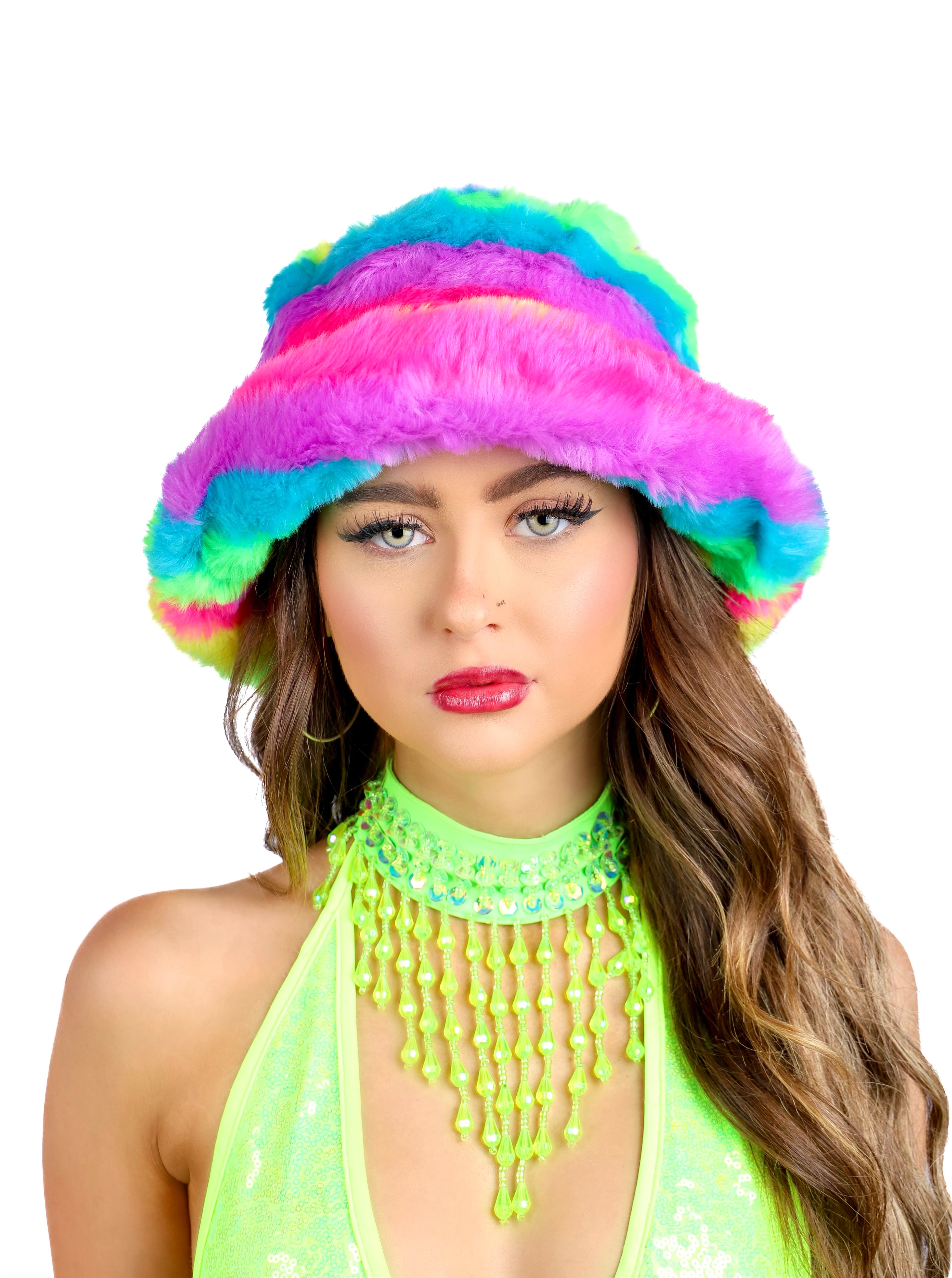 Electric Rainbow Fuzzy Hat