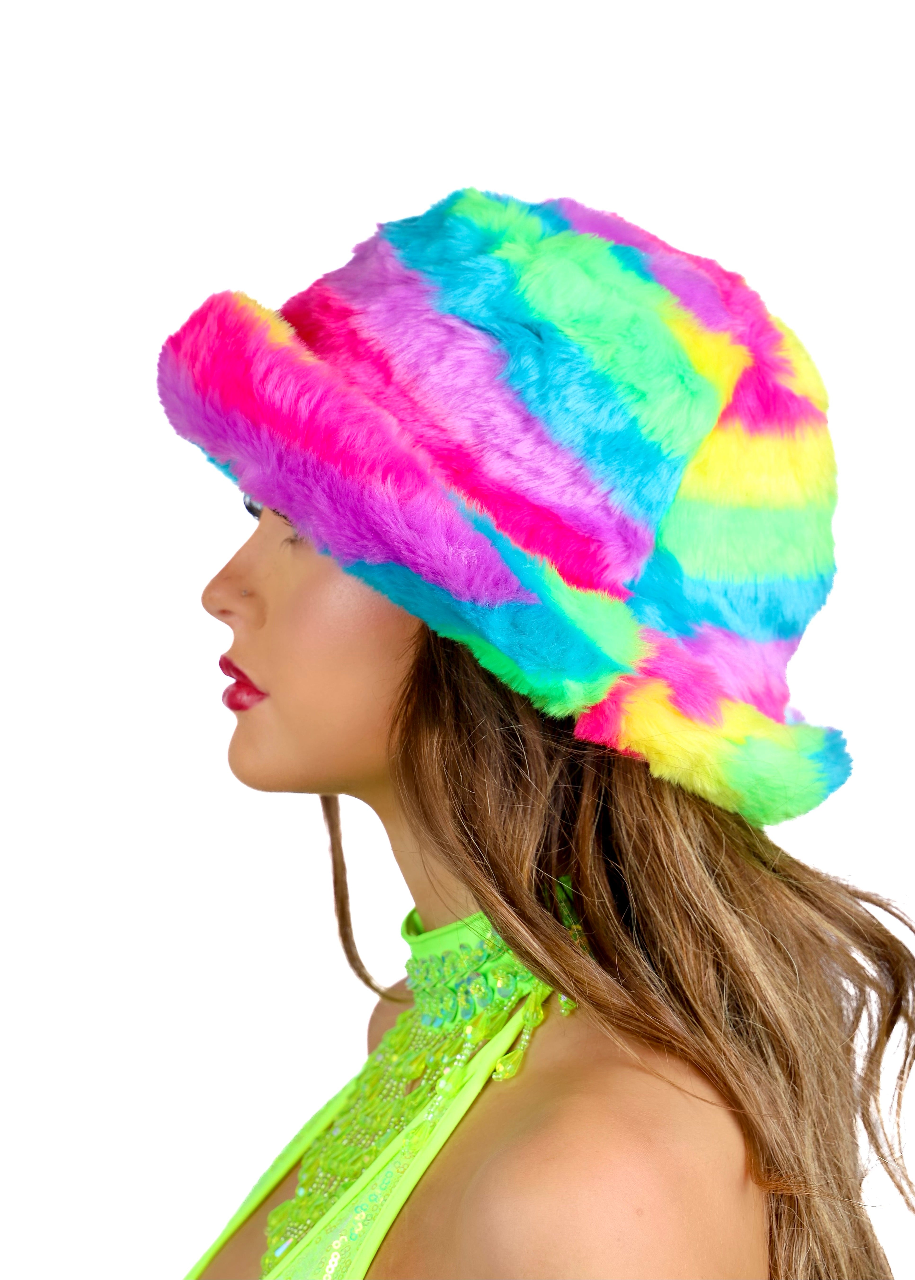 Electric Rainbow Fuzzy Hat