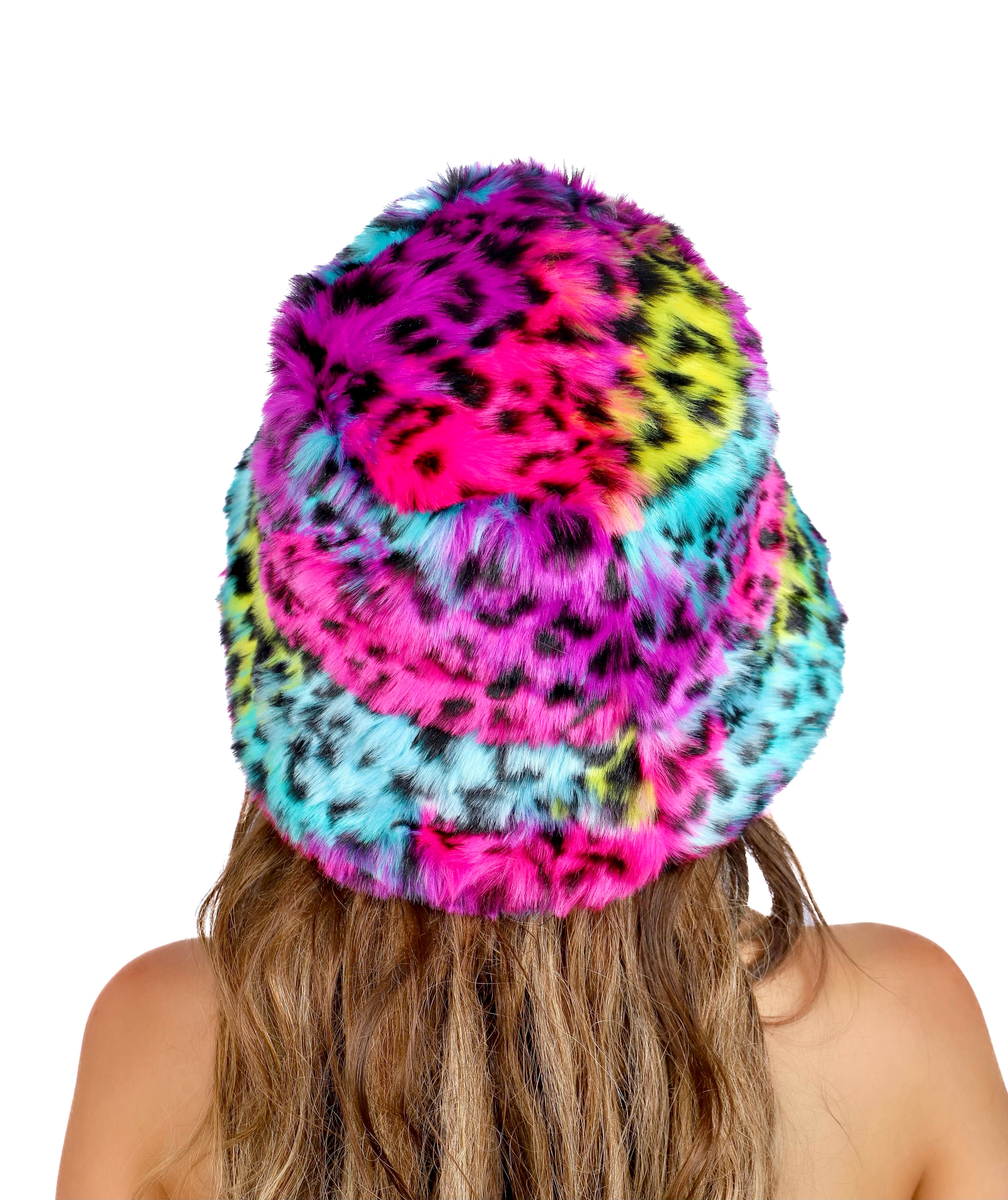 Neon Rainbow Fuzzy Hat