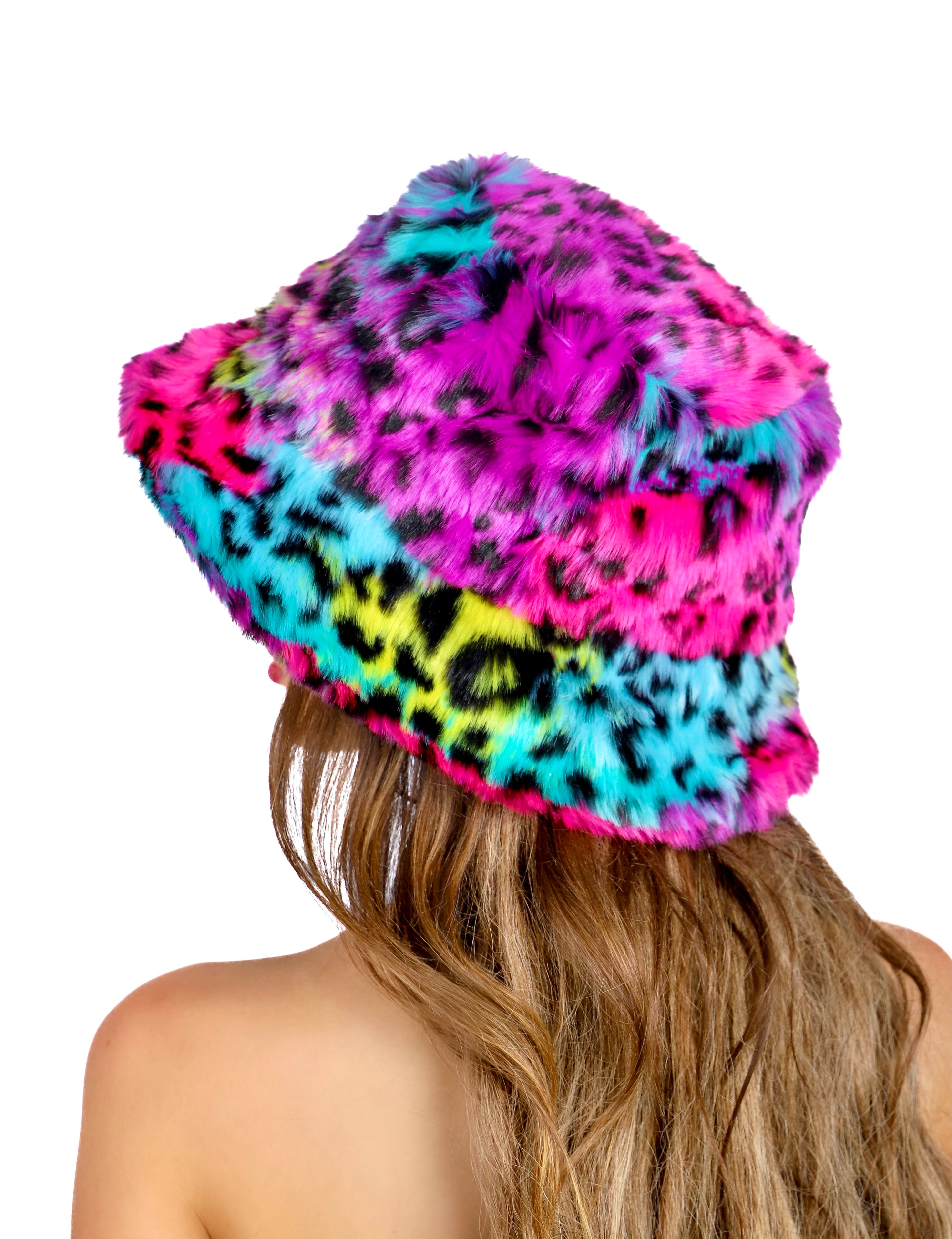 Neon Rainbow Fuzzy Hat