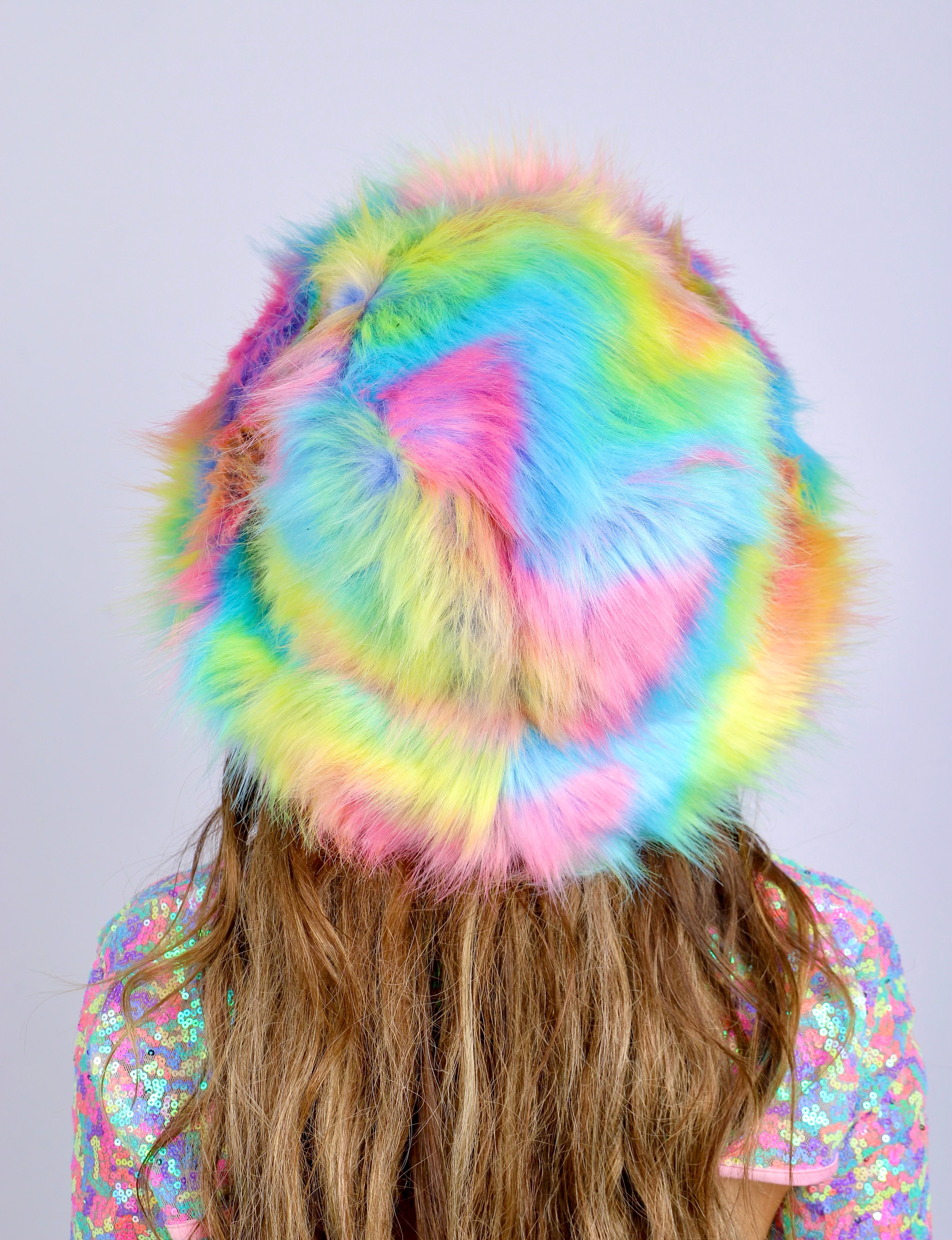 Pastel Rainbow Fuzzy Hat