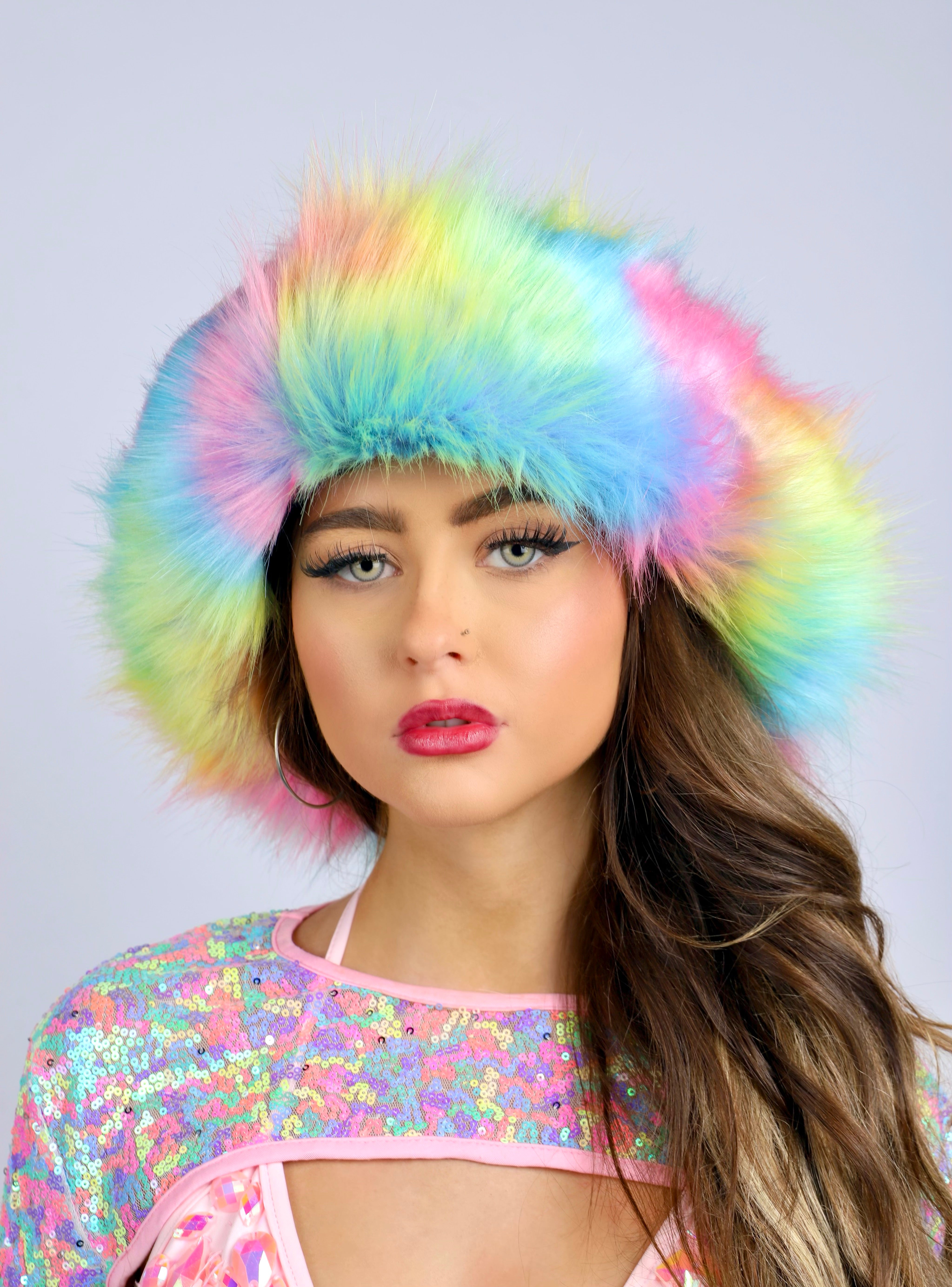 Pastel Rainbow Fuzzy Hat