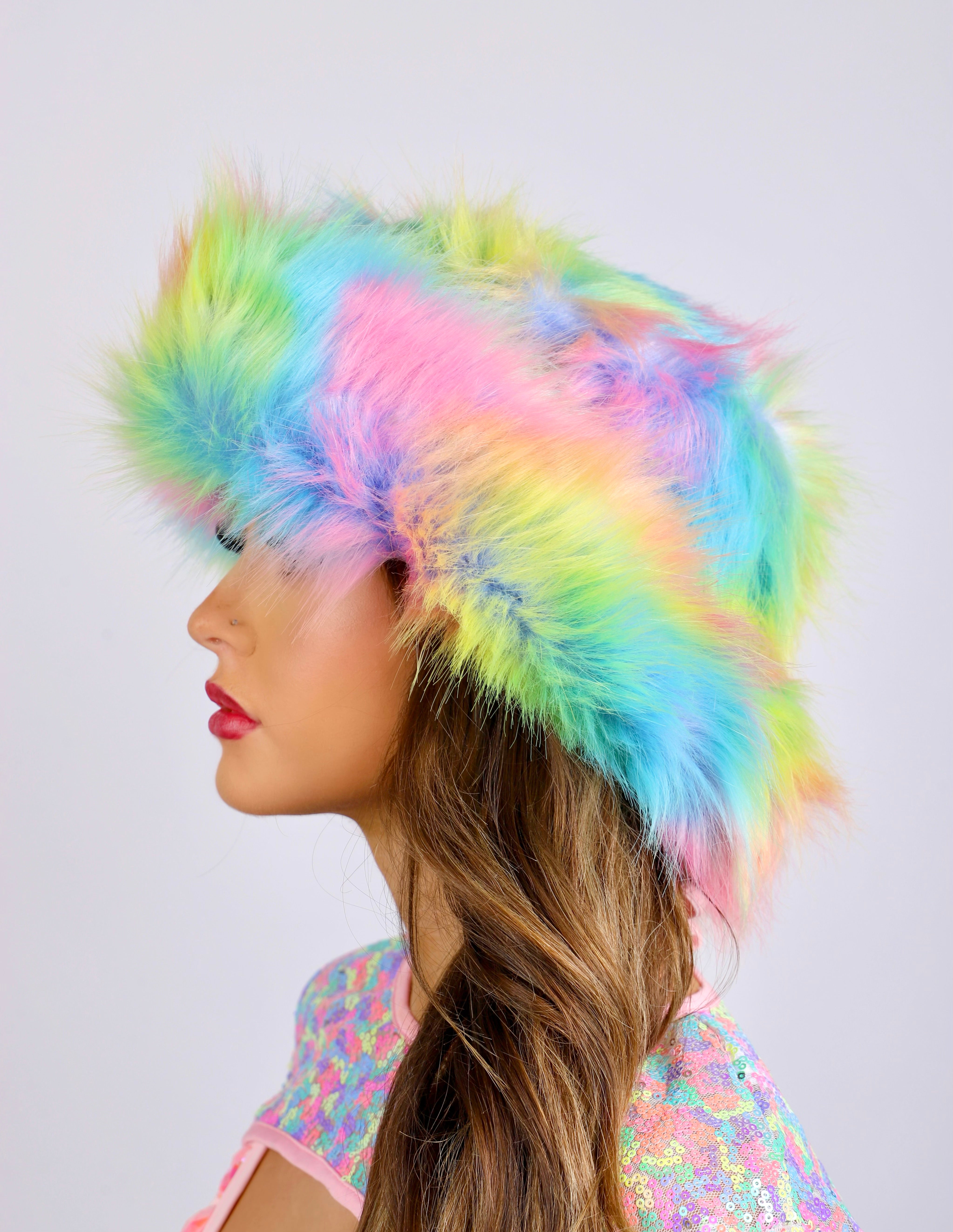 Pastel Rainbow Fuzzy Hat