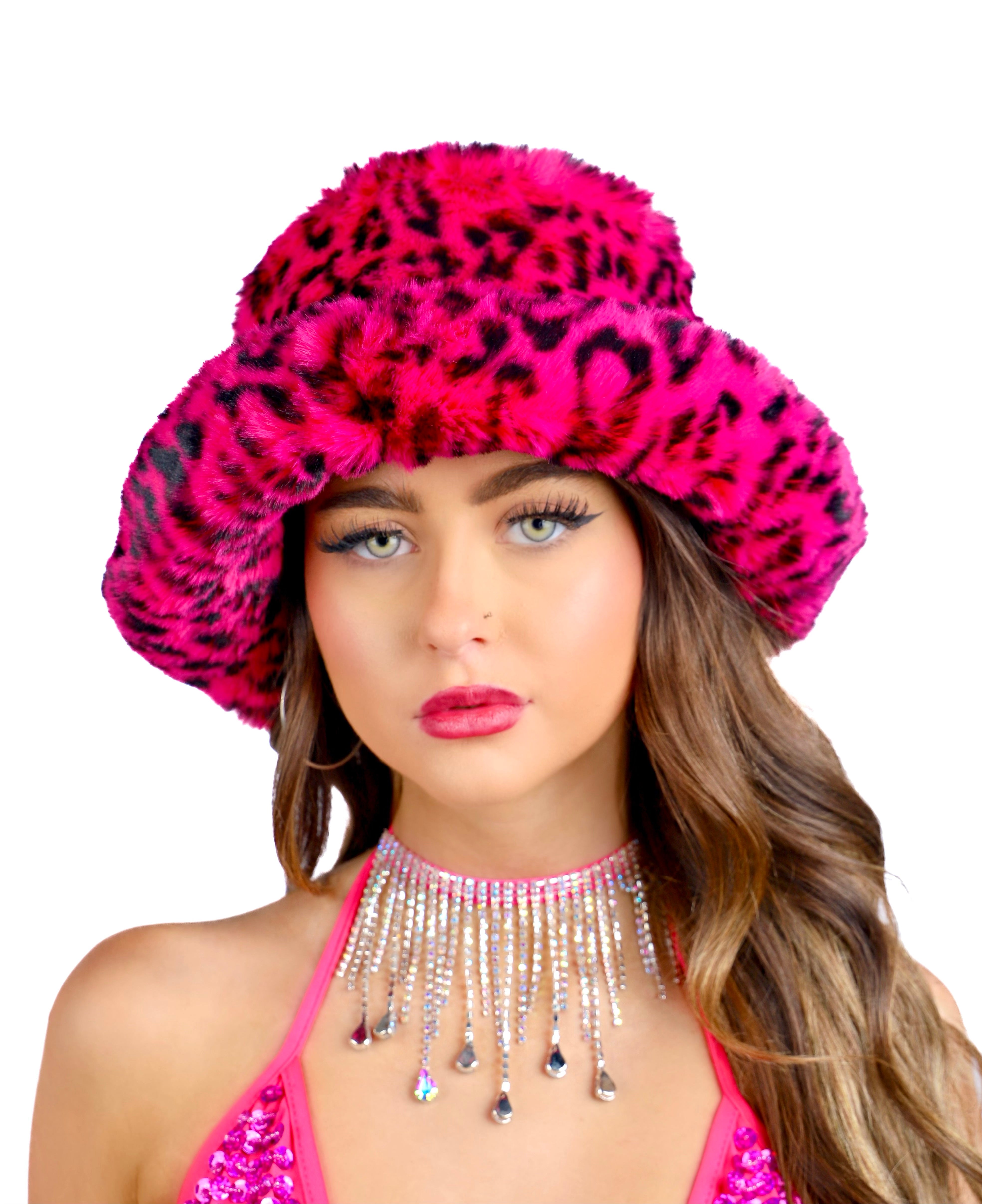 Pink Cheetah Fuzzy Hat