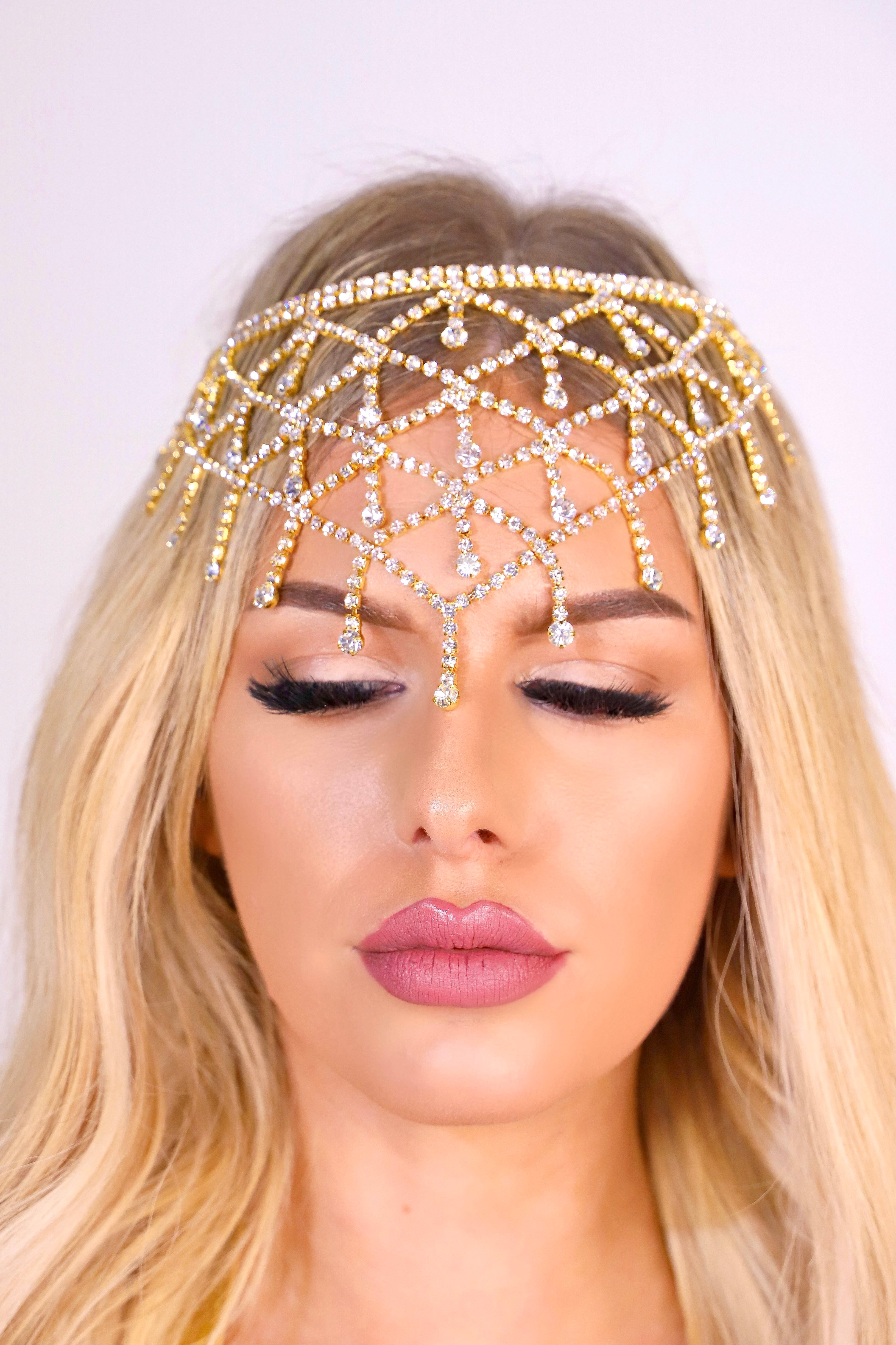 Gold Mermaid Net Rhinestone Head Jewelry